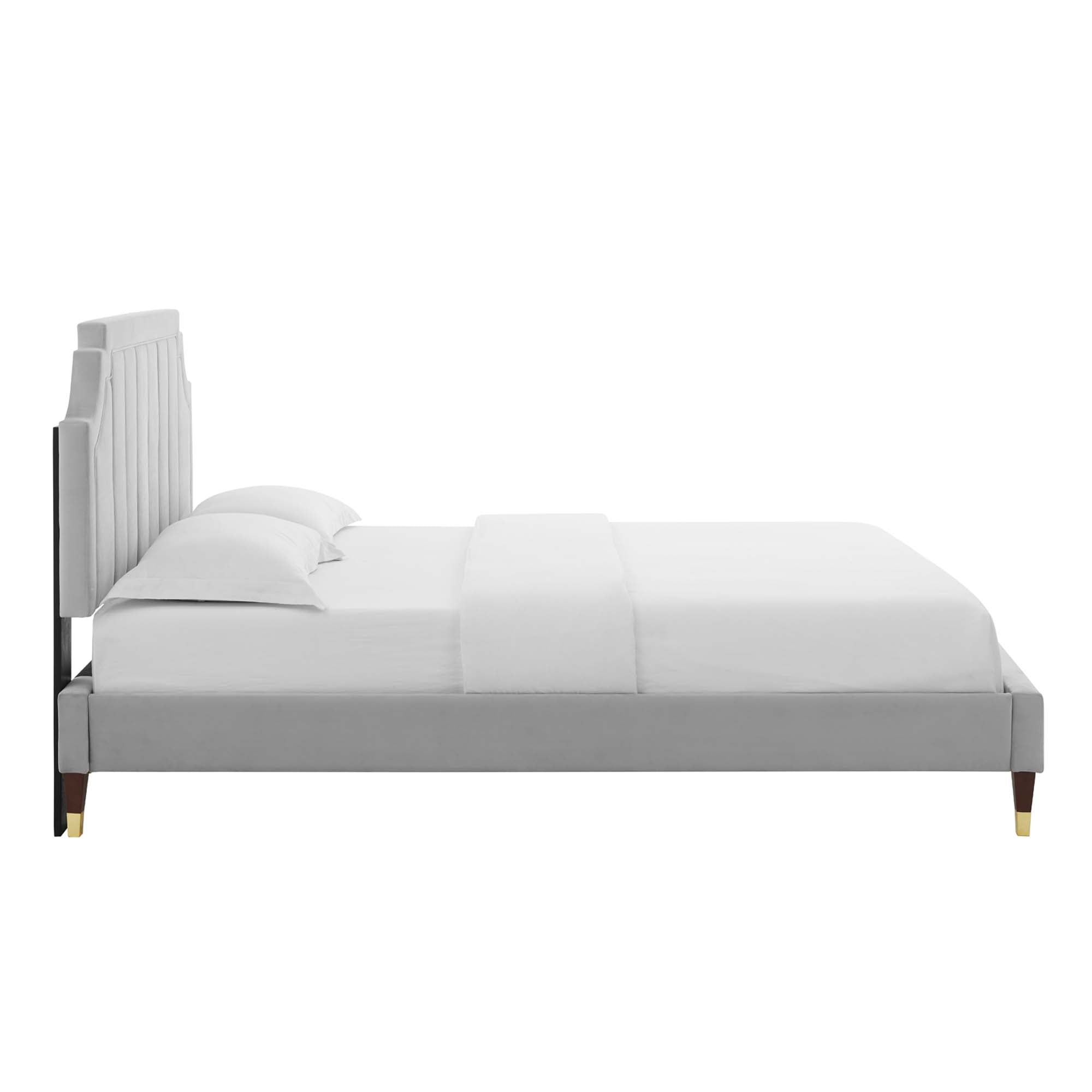 Full Size Icaris Platform Bed – Stain-Resistant Performance Velvet & Wood Frame