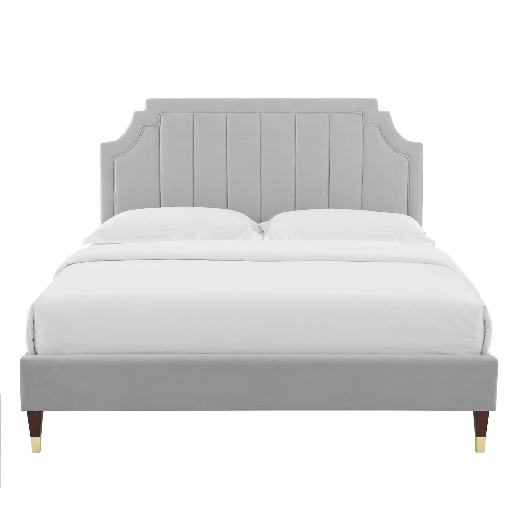 Full Size Icaris Platform Bed – Stain-Resistant Performance Velvet & Wood Frame