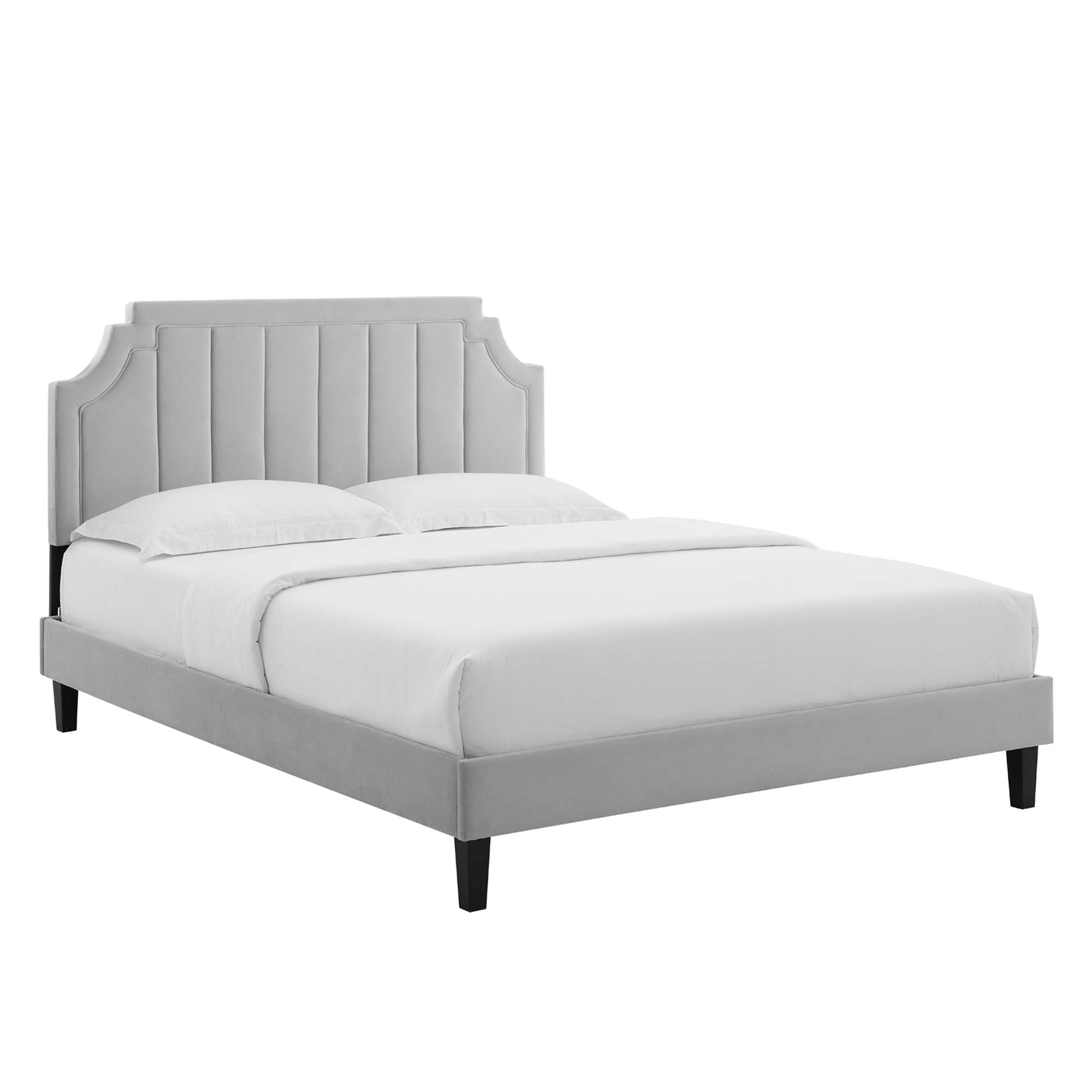 Sienna Performance Velvet Full Platform Bed, Light Gray