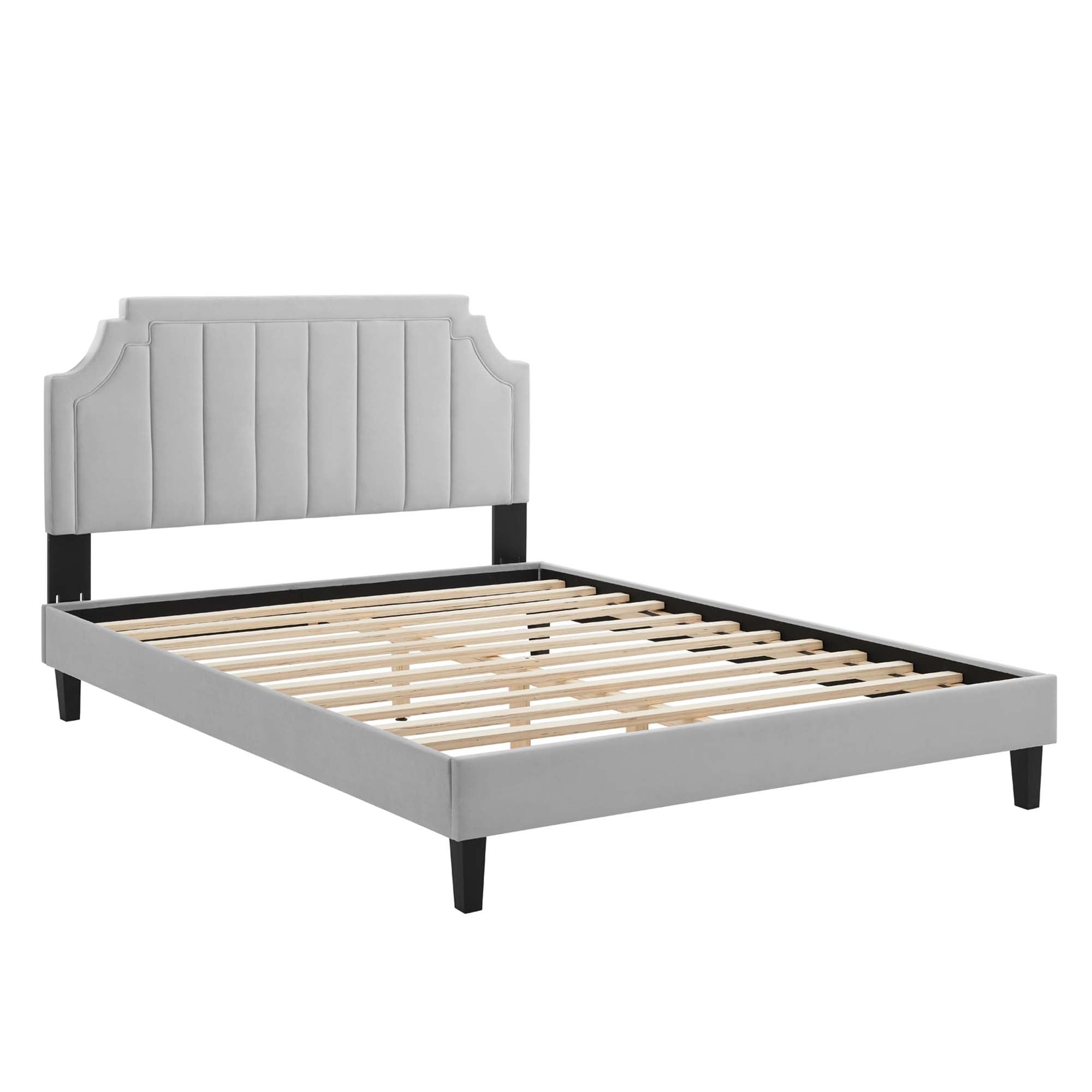 Sienna Performance Velvet Full Platform Bed, Light Gray
