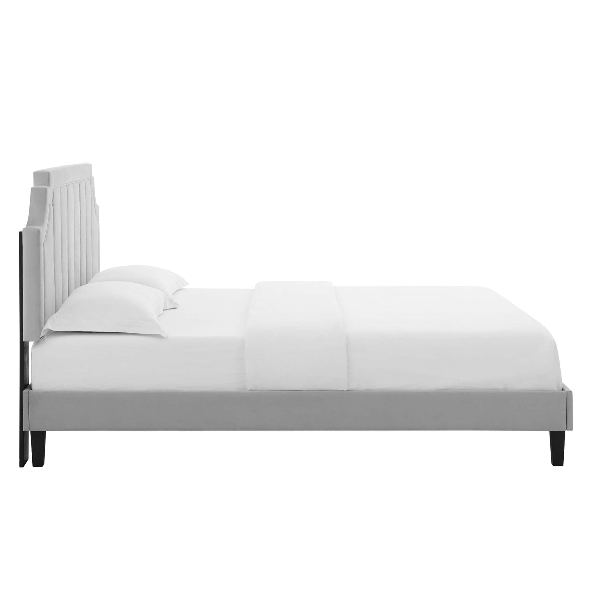 Sienna Performance Velvet Full Platform Bed, Light Gray