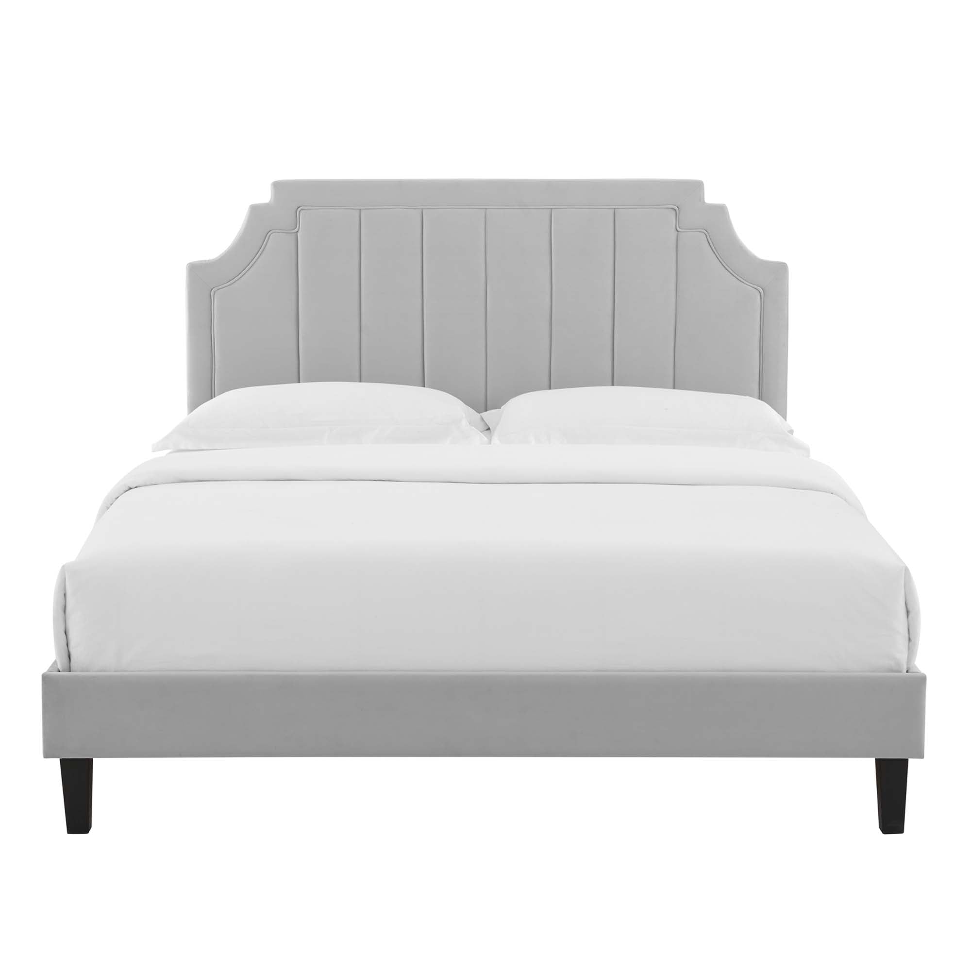 Sienna Performance Velvet Full Platform Bed, Light Gray