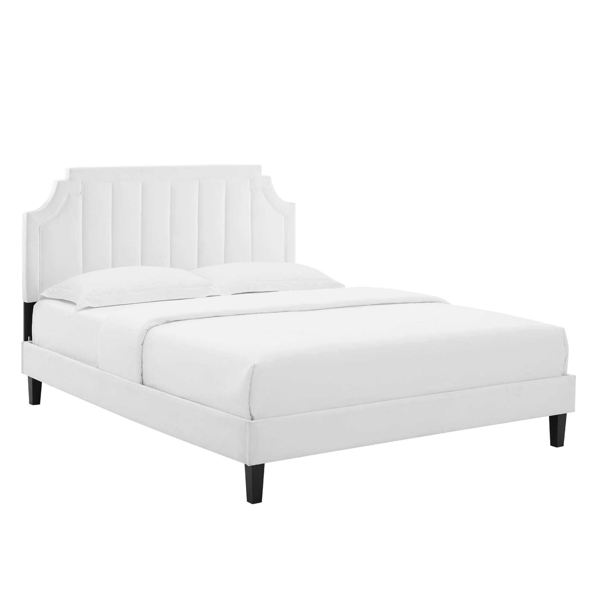 White Velvet Krynn Full Platform Bed – Stain Resistant Performance Fabric with Tufting