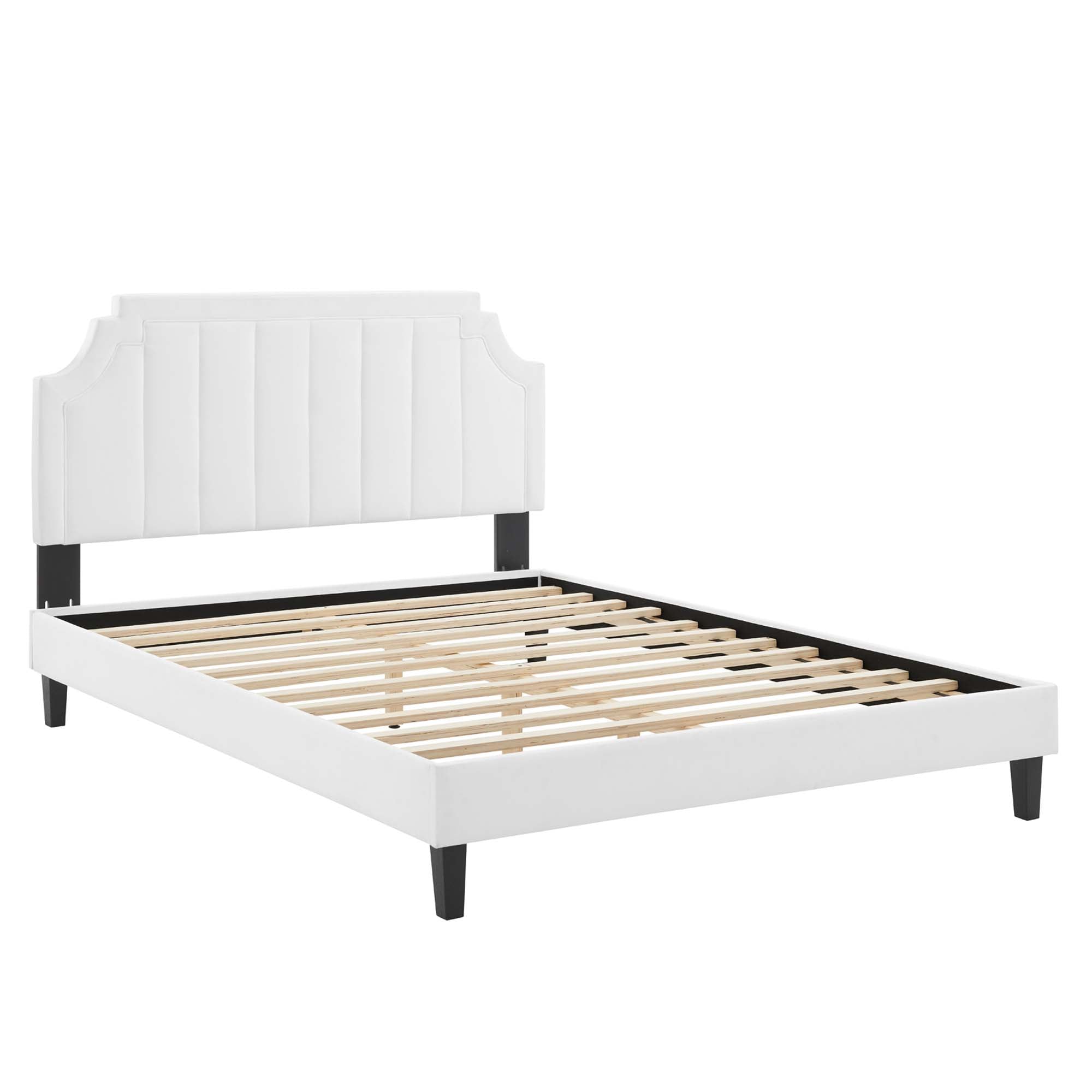 White Velvet Krynn Full Platform Bed – Stain Resistant Performance Fabric with Tufting