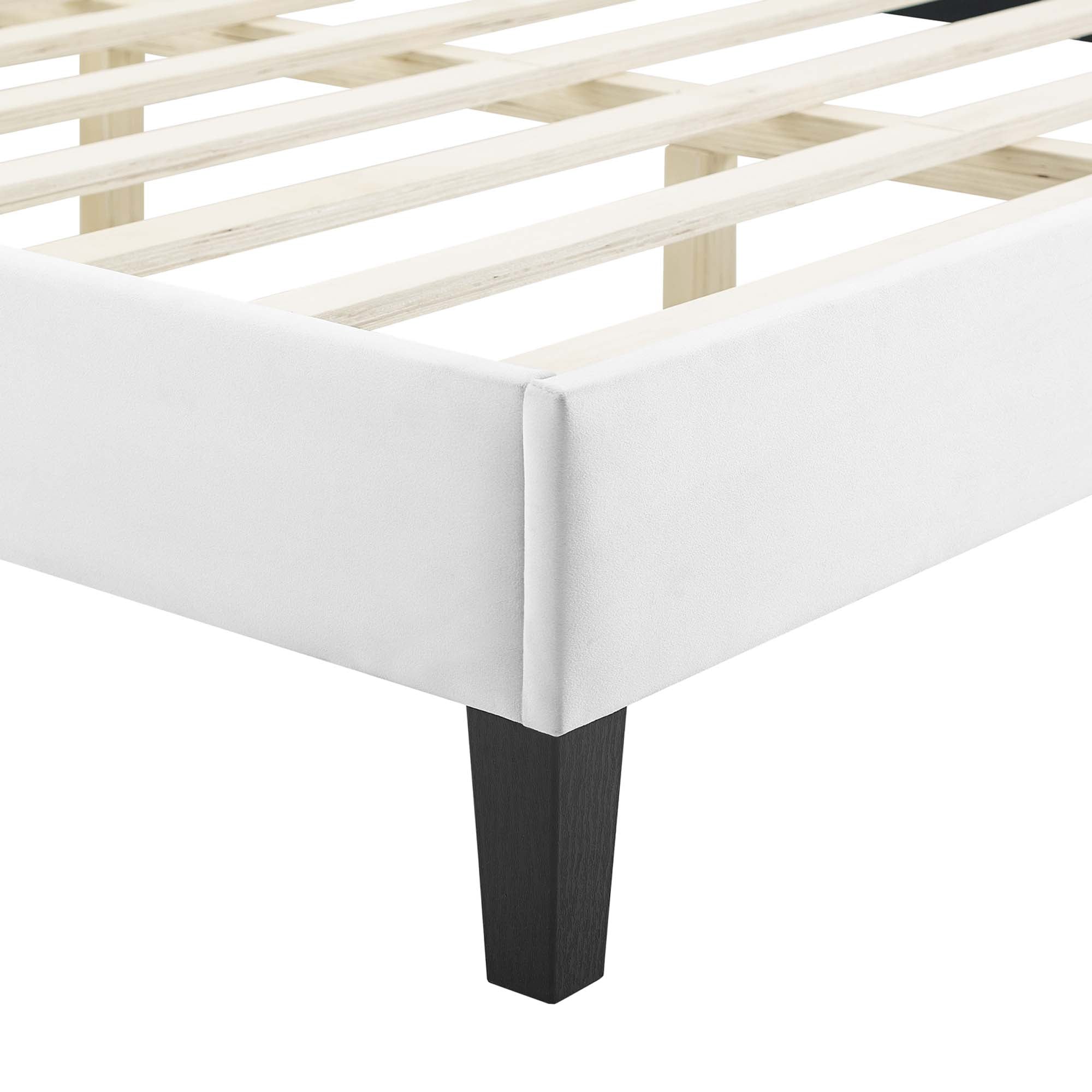 White Velvet Krynn Full Platform Bed – Stain Resistant Performance Fabric with Tufting