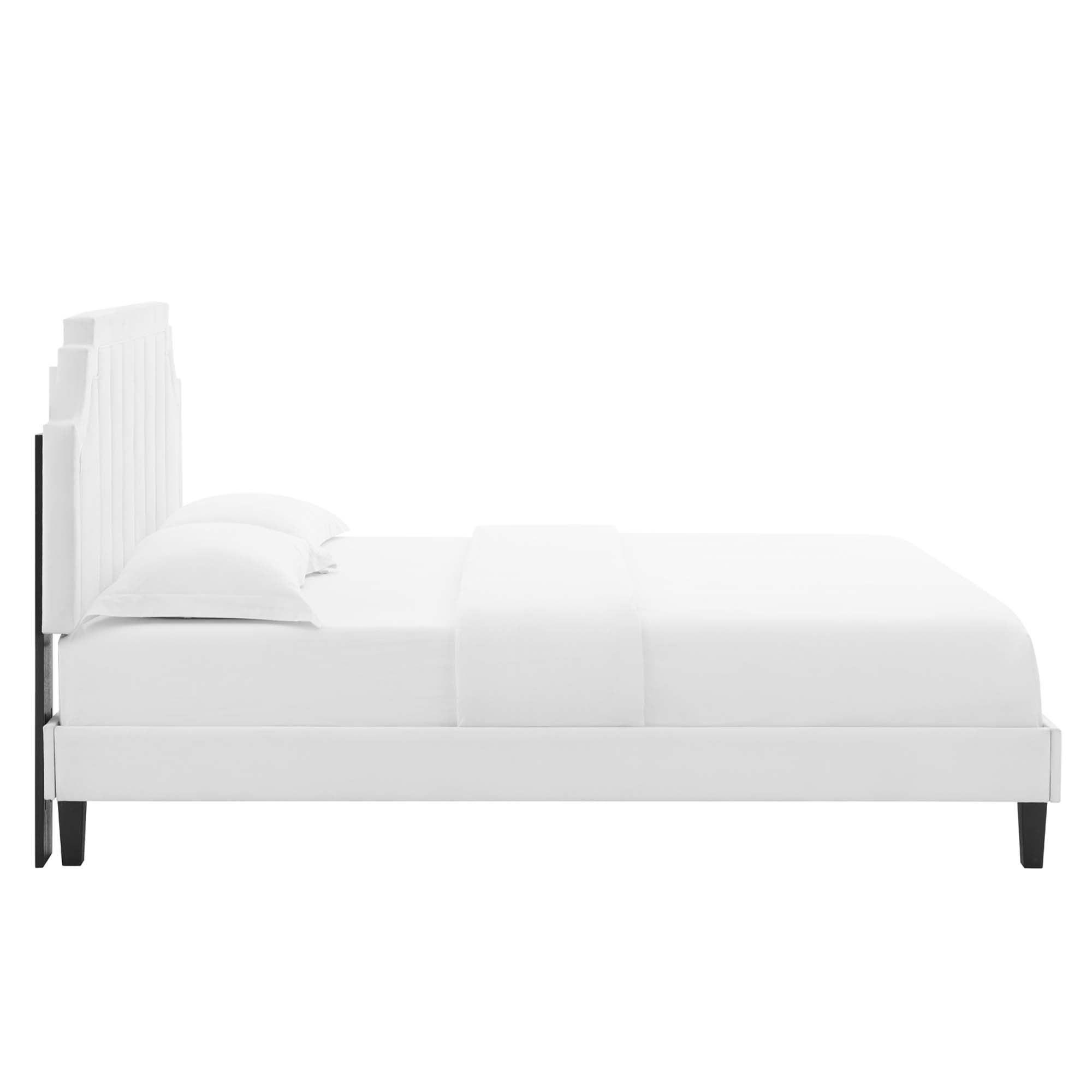 White Velvet Krynn Full Platform Bed – Stain Resistant Performance Fabric with Tufting