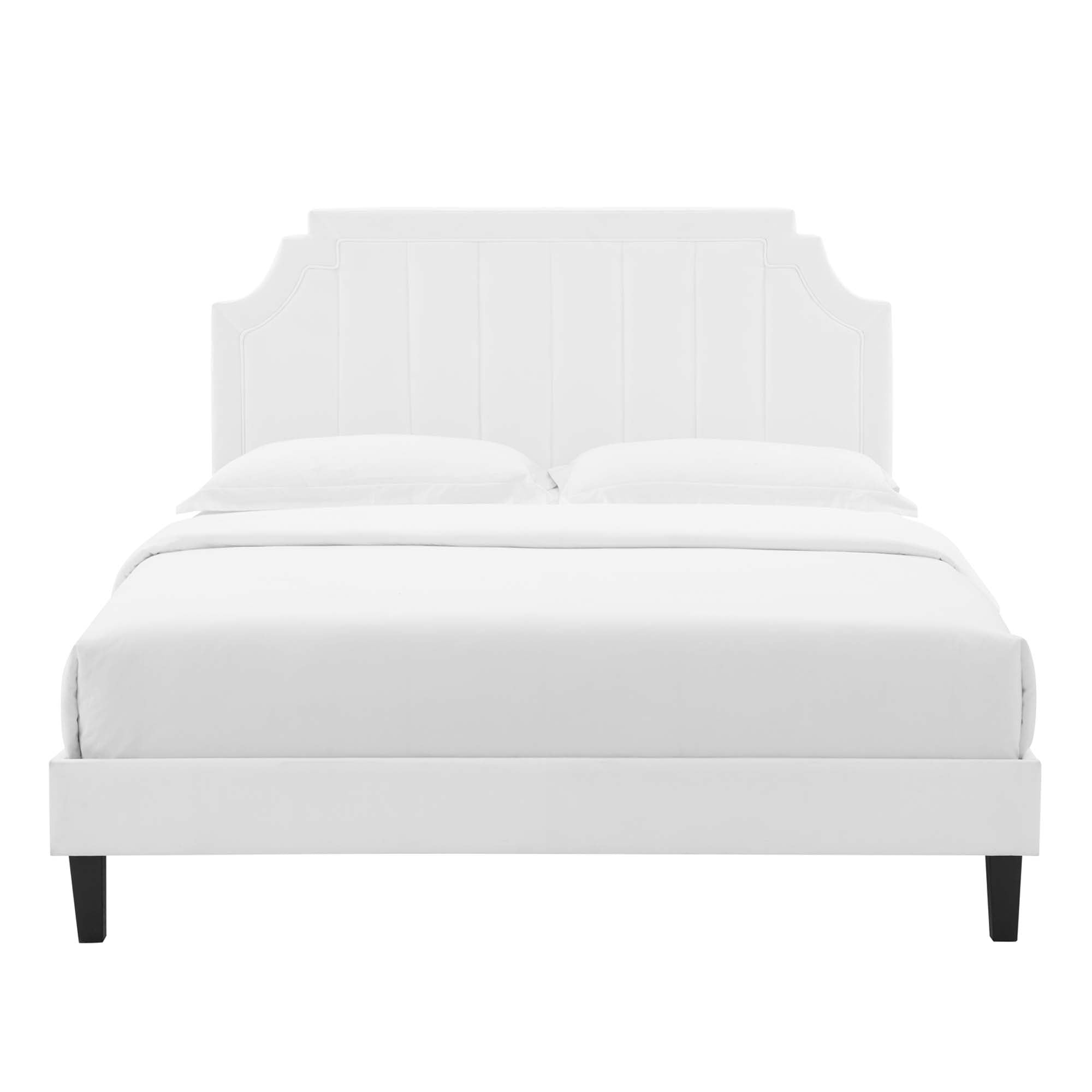 White Velvet Krynn Full Platform Bed – Stain Resistant Performance Fabric with Tufting