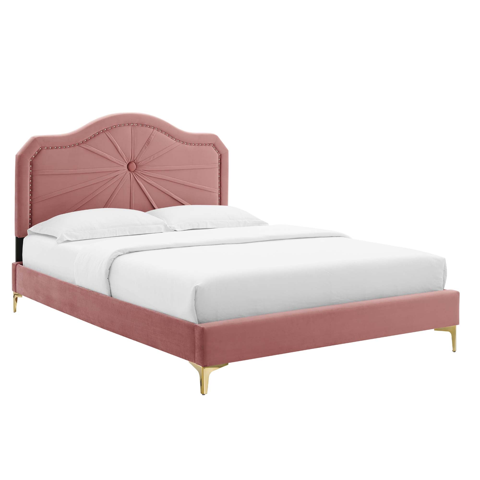 Arbor King Performance Velvet Upholstered Platform Bed – Dusty Rose Stain-Resistant Design
