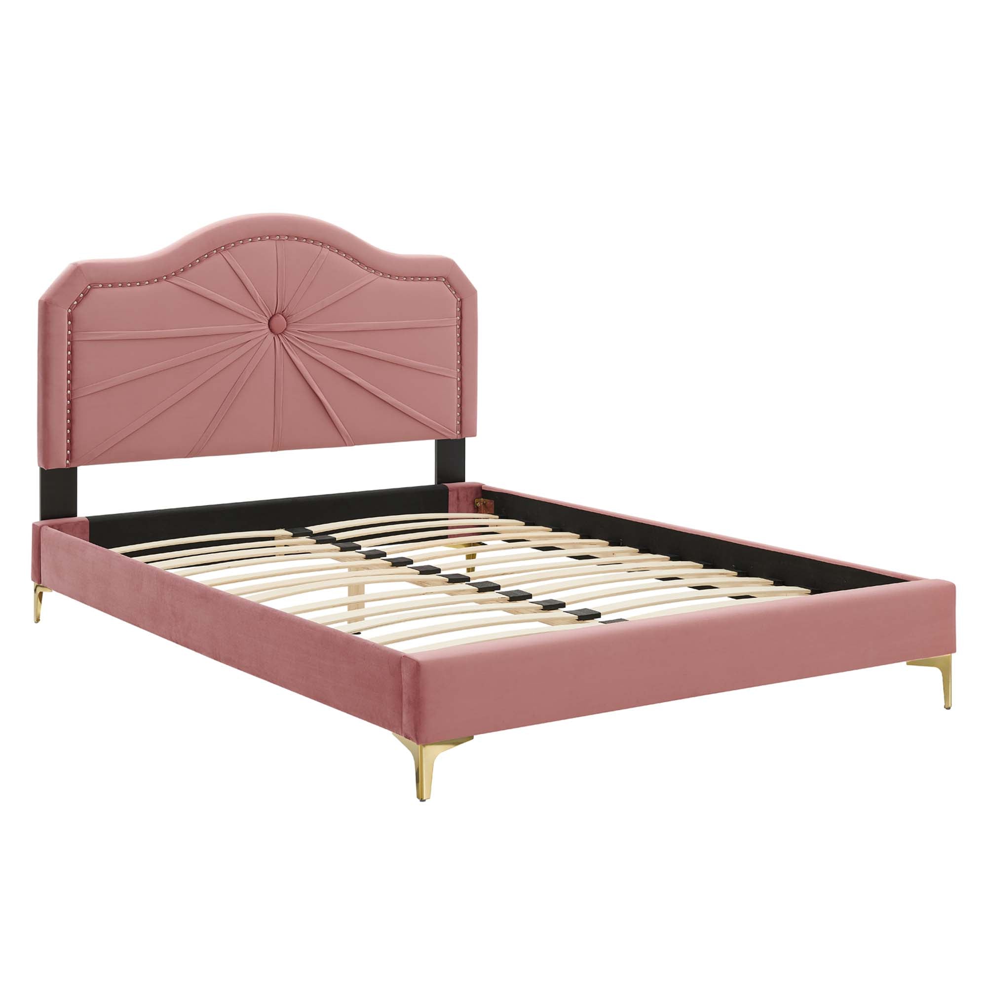 Arbor King Performance Velvet Upholstered Platform Bed – Dusty Rose Stain-Resistant Design