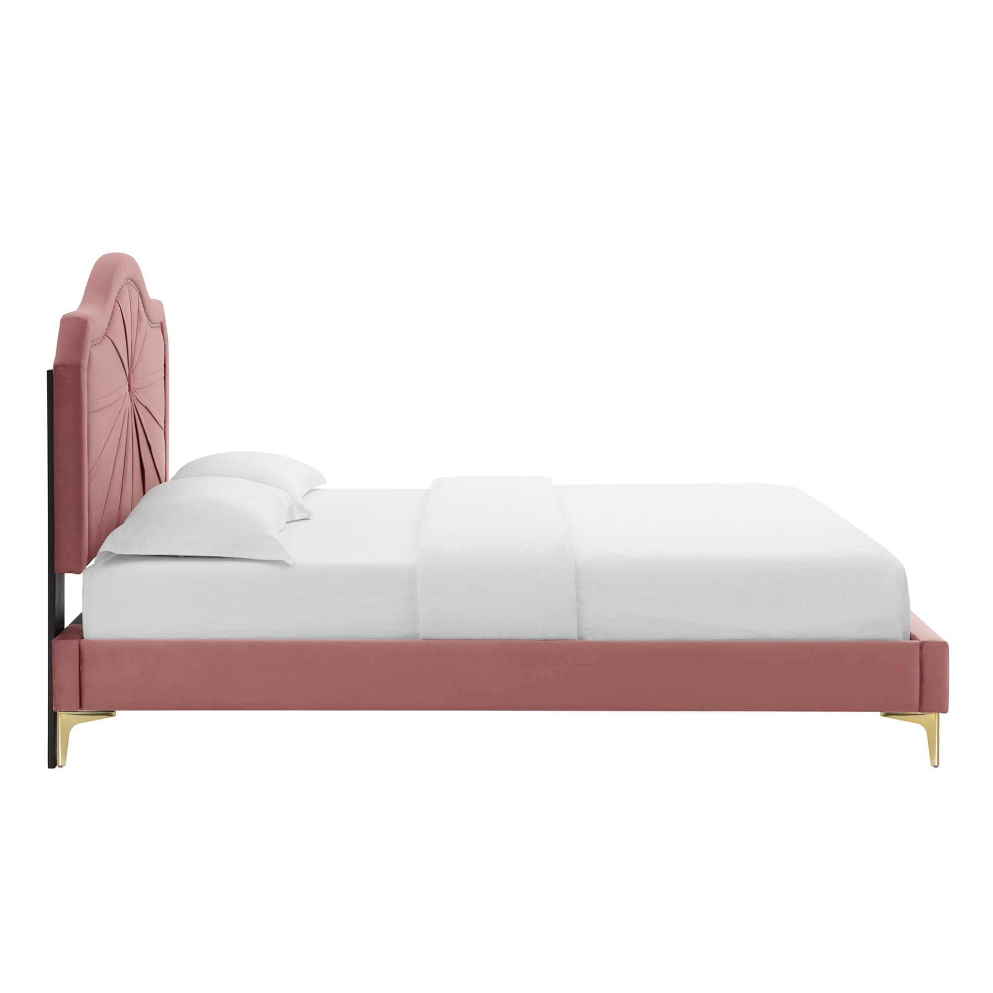 Arbor King Performance Velvet Upholstered Platform Bed – Dusty Rose Stain-Resistant Design