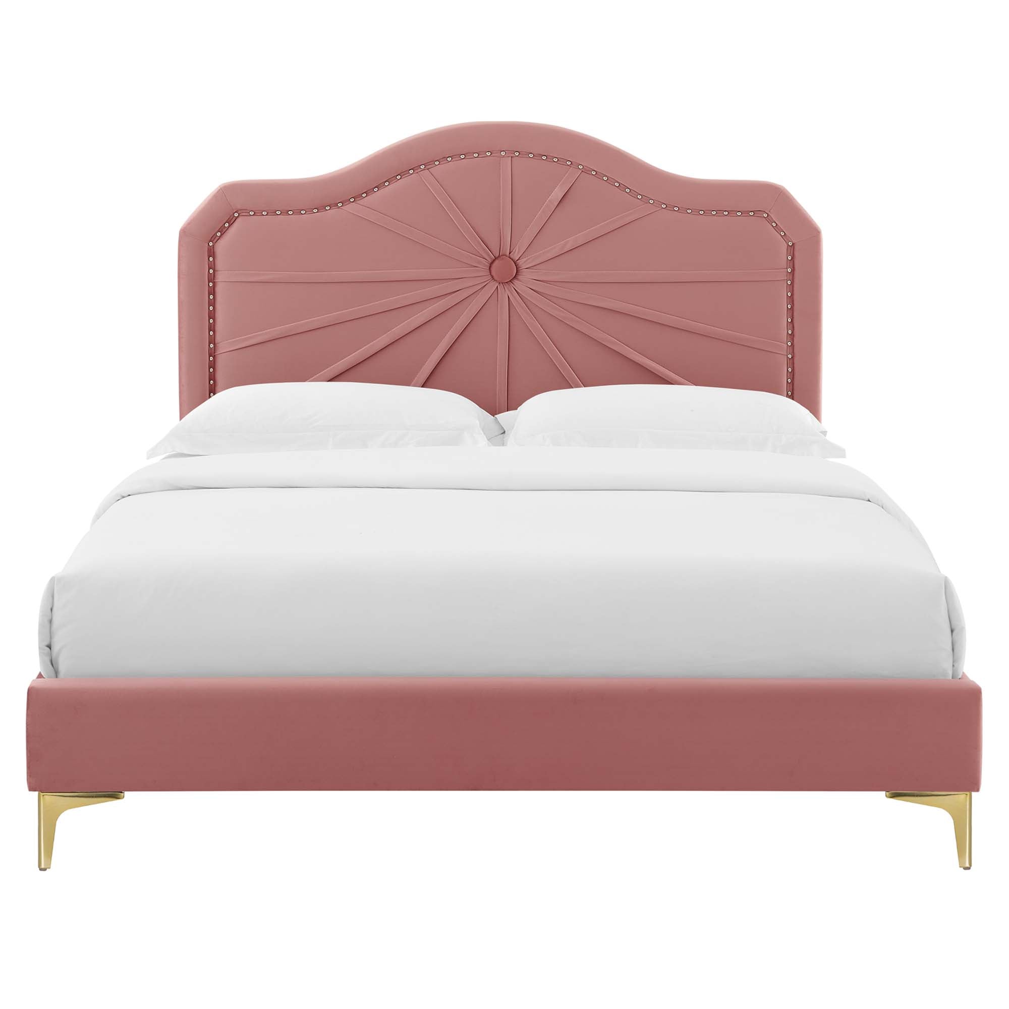 Arbor King Performance Velvet Upholstered Platform Bed – Dusty Rose Stain-Resistant Design