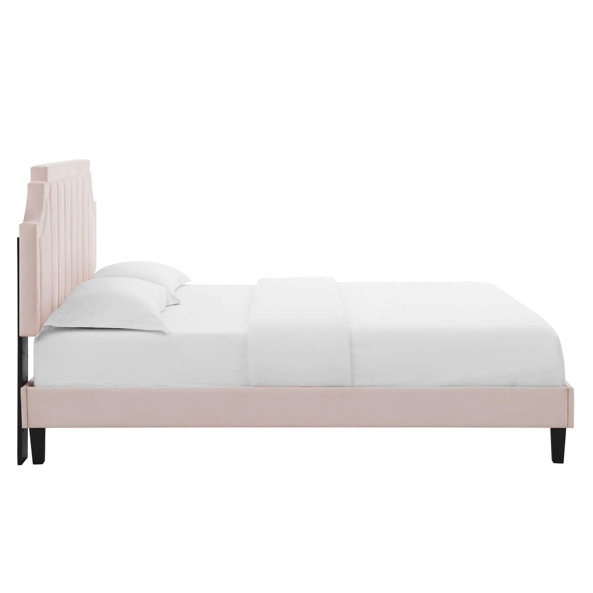King Performance Velvet Zinque Platform Bed – Pink Upholstered Bed Frame