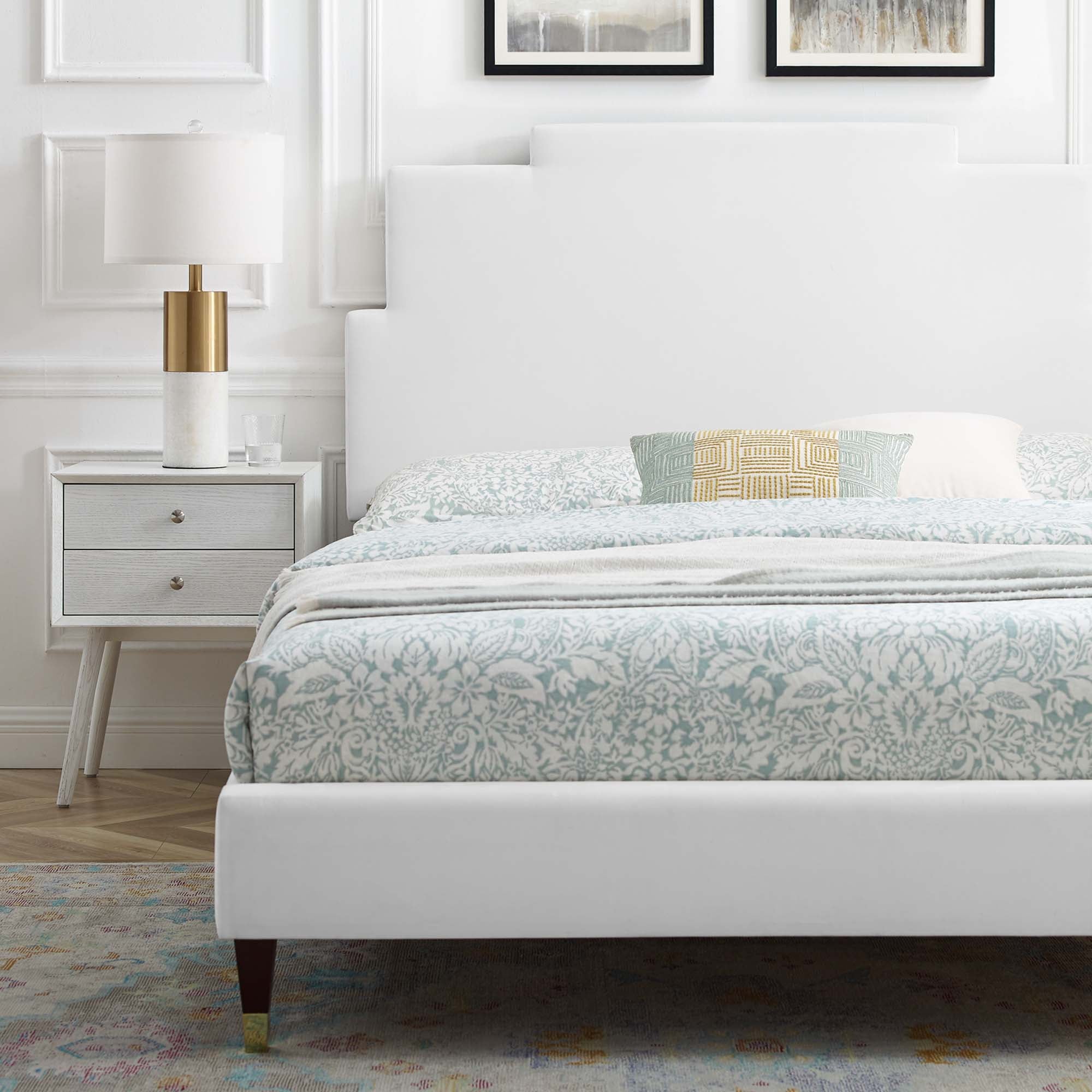 Lindsey White Performance Velvet King Platform Bed