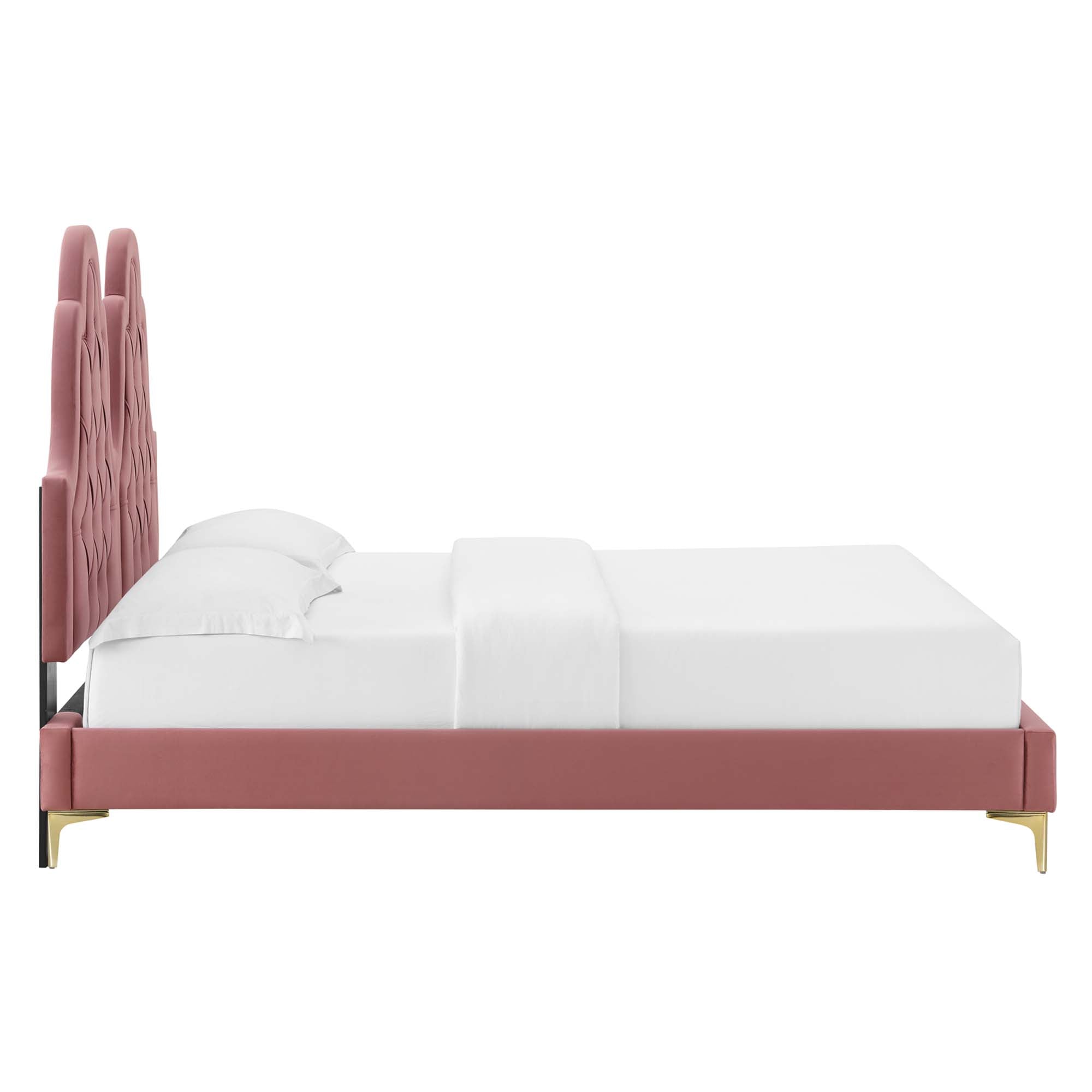 Alexandria Tufted Performance Velvet Twin Platform Bed, Dusty Rose
