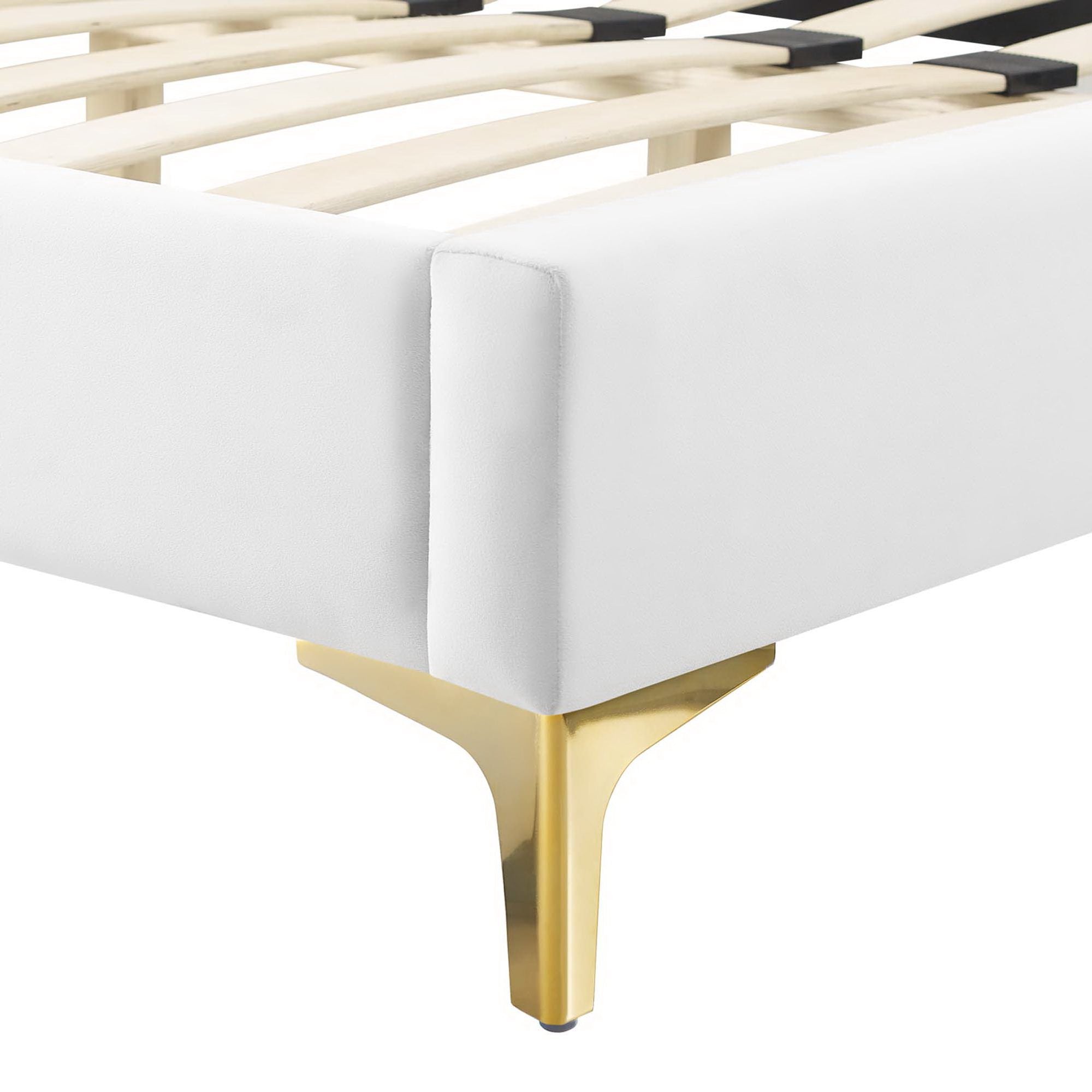Maia Alexandria White Twin Velvet Bed Modern Platform Design with Tufted Headboard