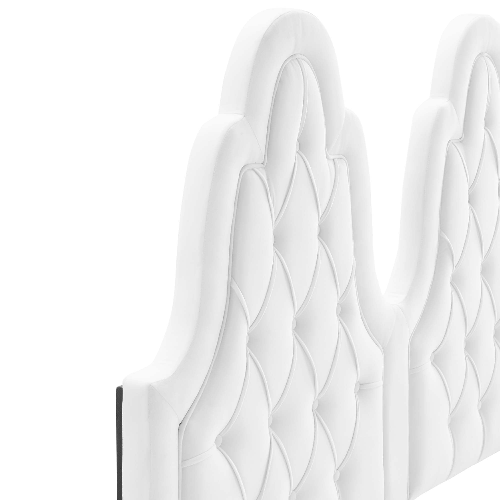 Maia Alexandria White Twin Velvet Bed Modern Platform Design with Tufted Headboard