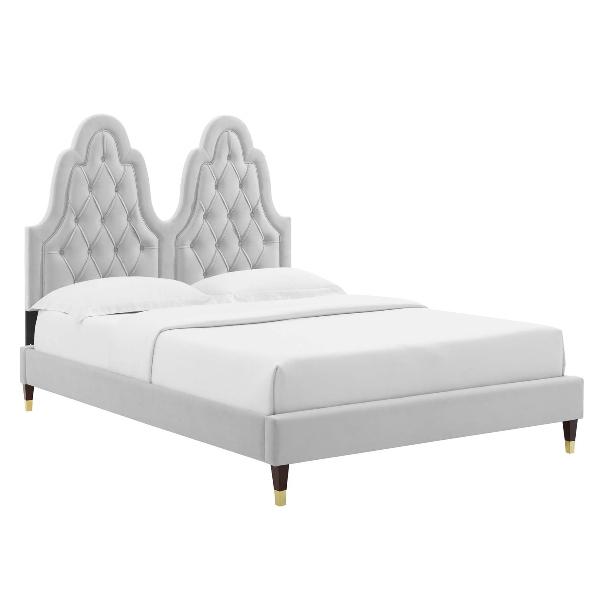 Maia Alexandria Collection Full Mint Performance Velvet Bed – Tufted Headboard, Sleek Frame