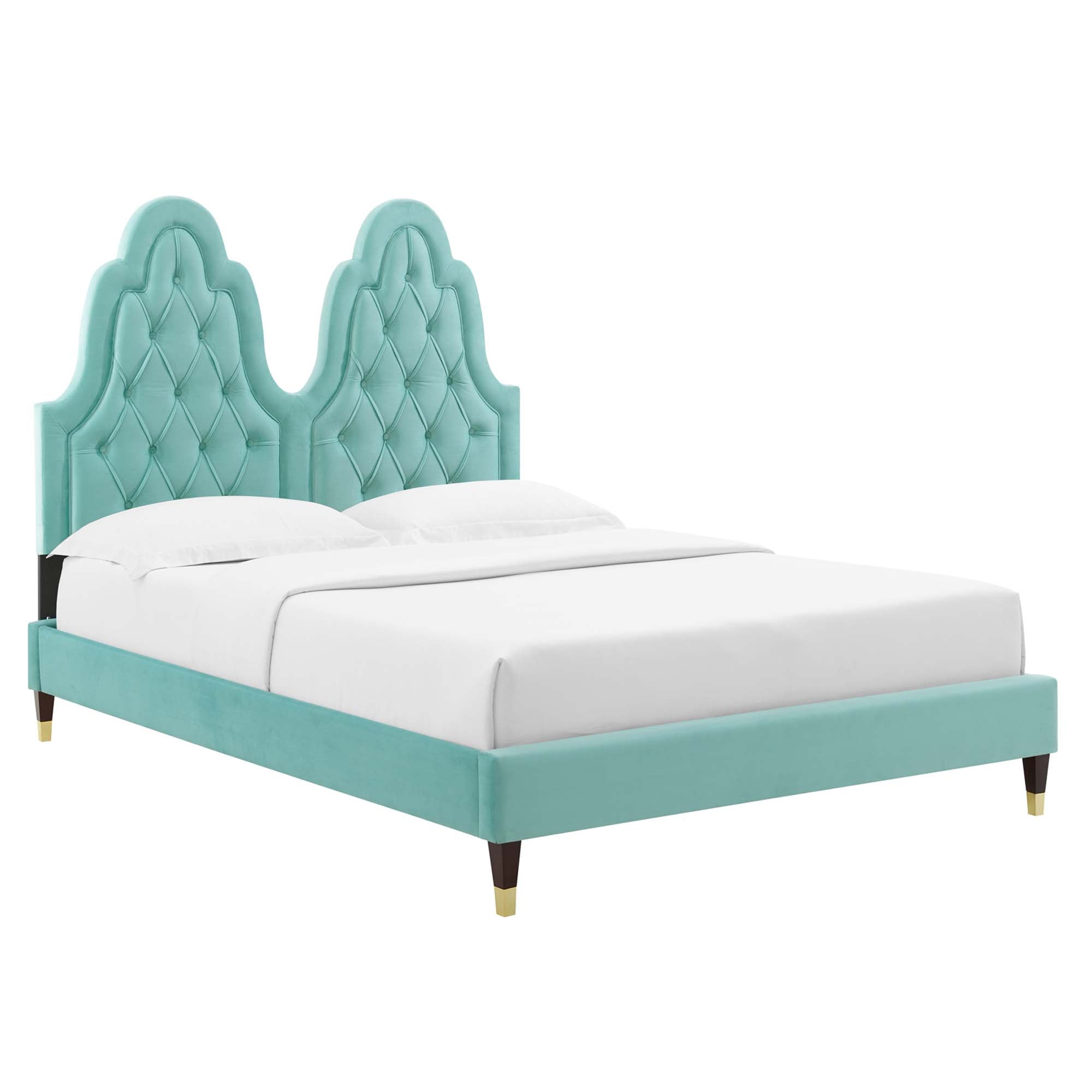Maia Alexandria Collection Full Mint Performance Velvet Bed – Tufted Headboard, Sleek Frame