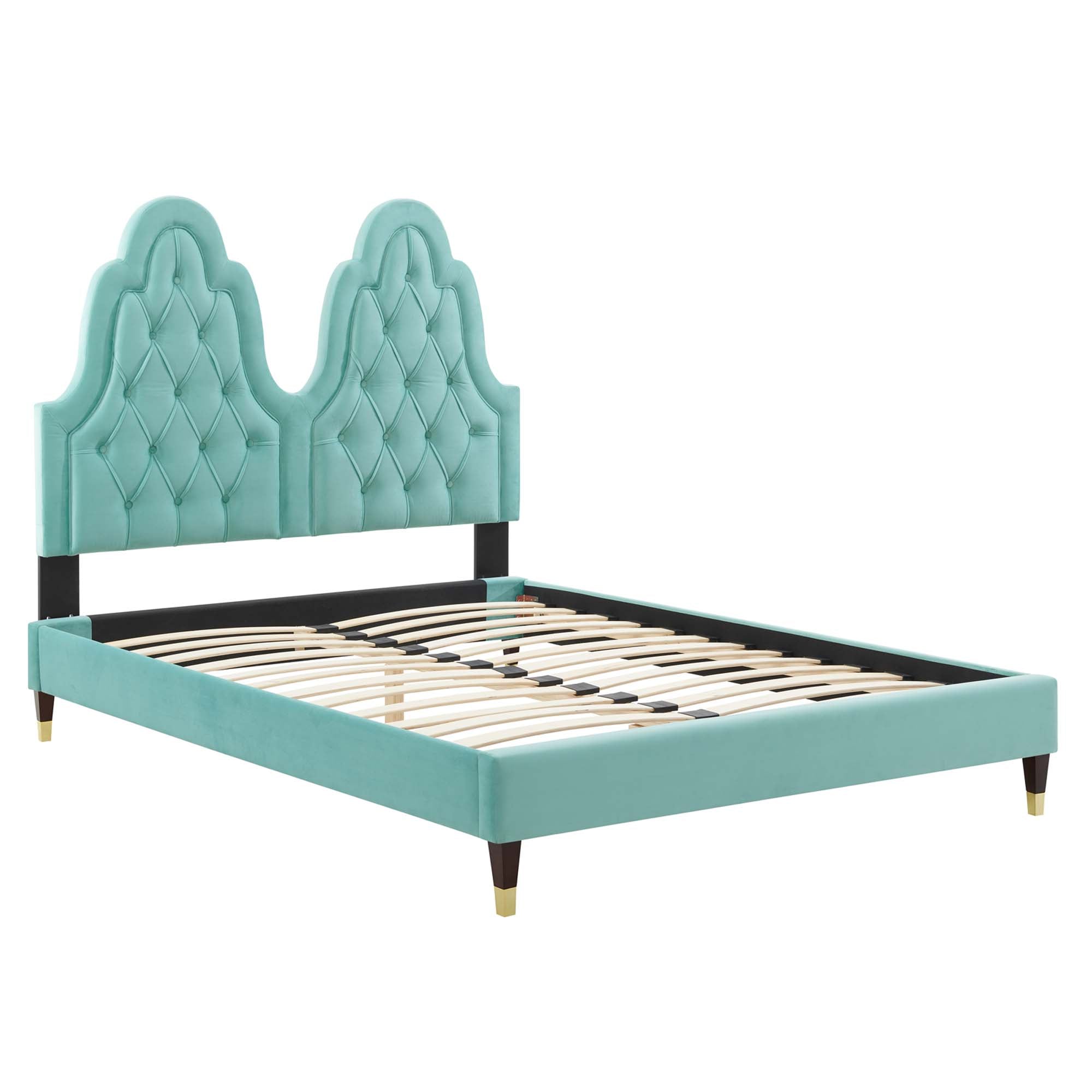 Maia Alexandria Collection Full Mint Performance Velvet Bed – Tufted Headboard, Sleek Frame