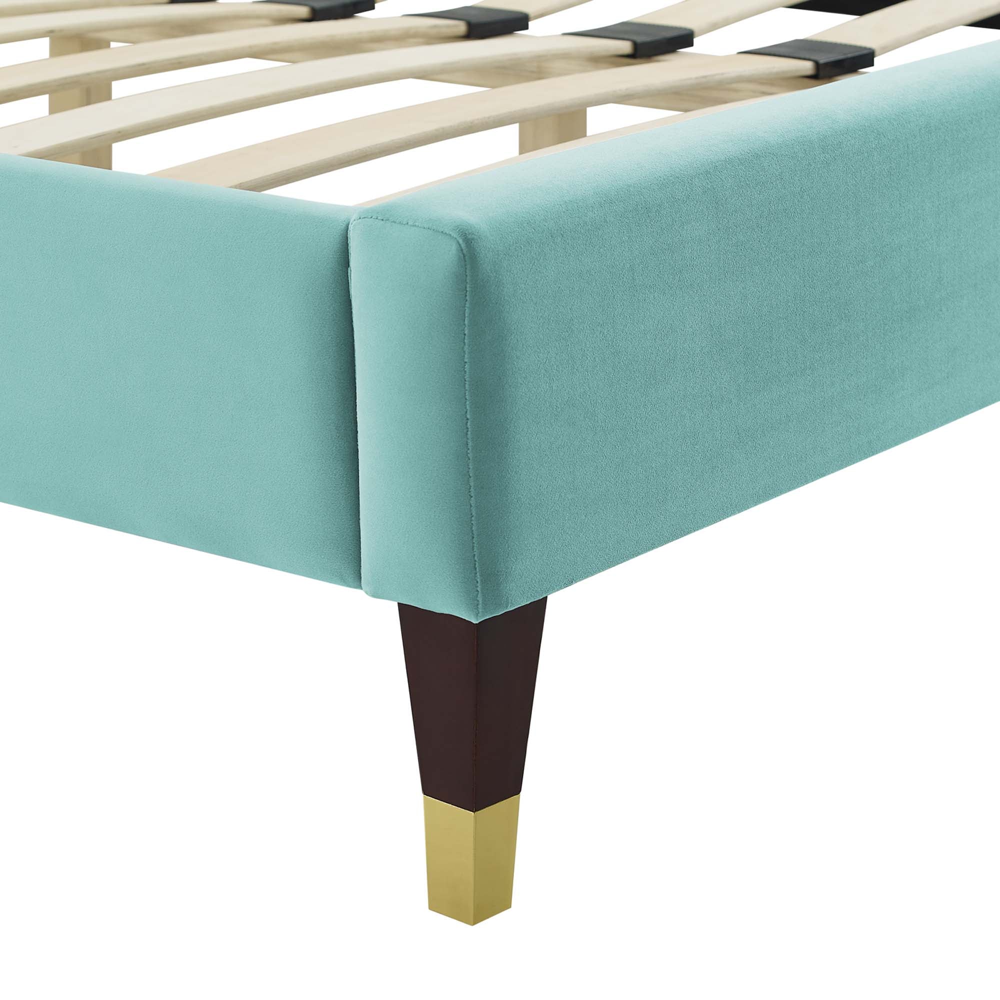 Maia Alexandria Collection Full Mint Performance Velvet Bed – Tufted Headboard, Sleek Frame