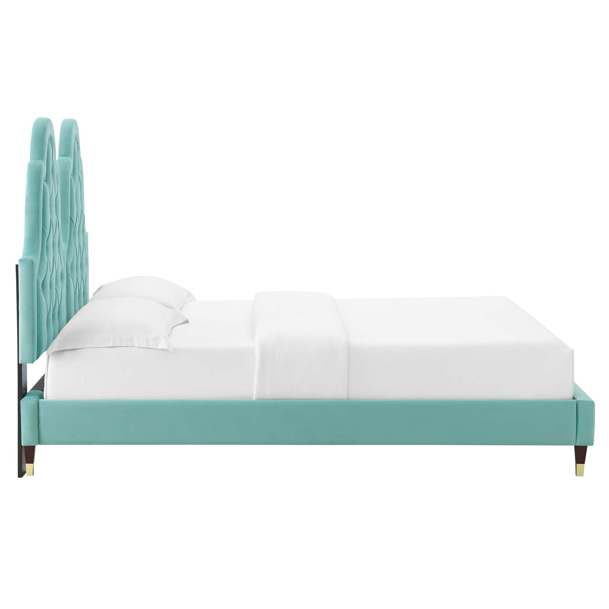 Maia Alexandria Collection Full Mint Performance Velvet Bed – Tufted Headboard, Sleek Frame