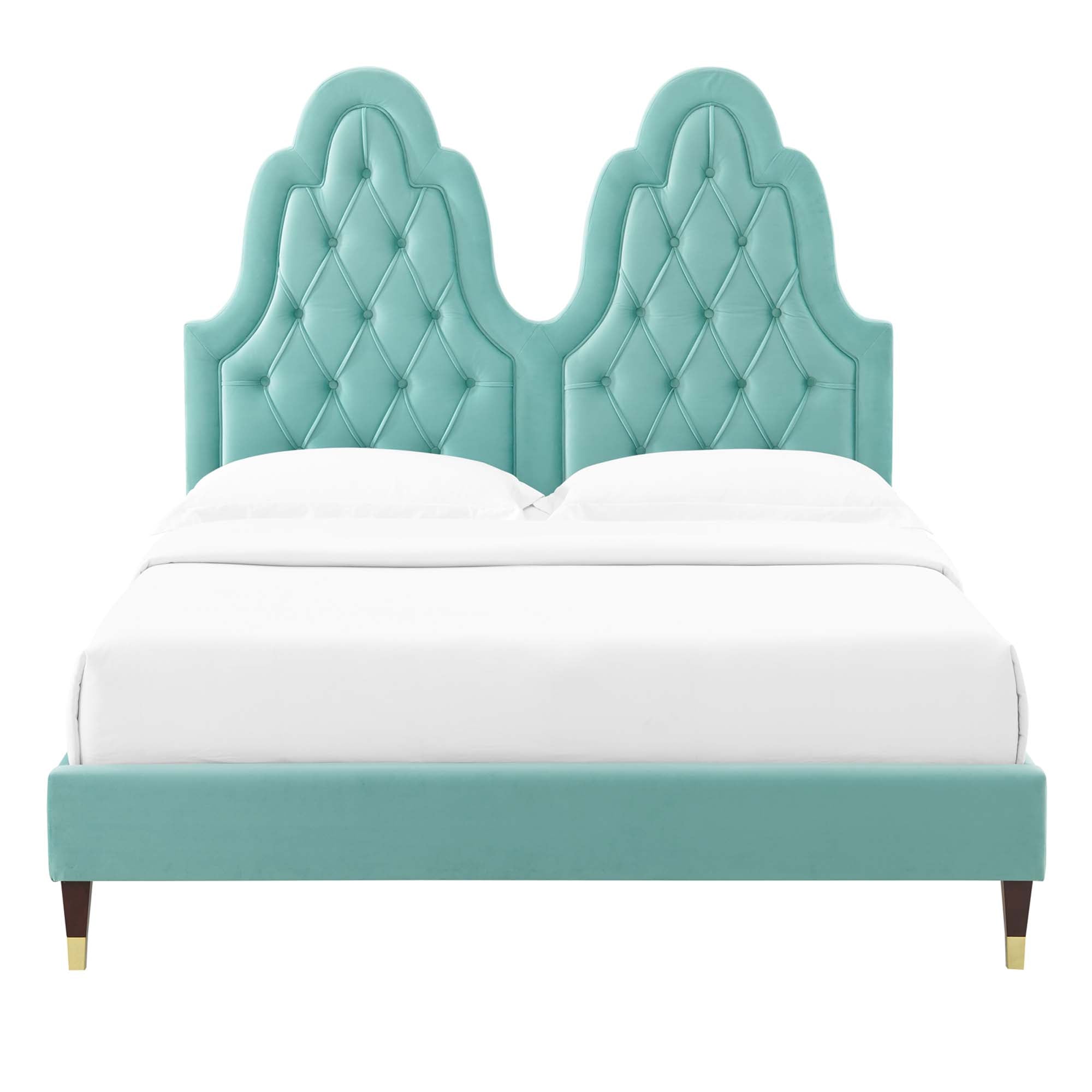 Maia Alexandria Collection Full Mint Performance Velvet Bed – Tufted Headboard, Sleek Frame