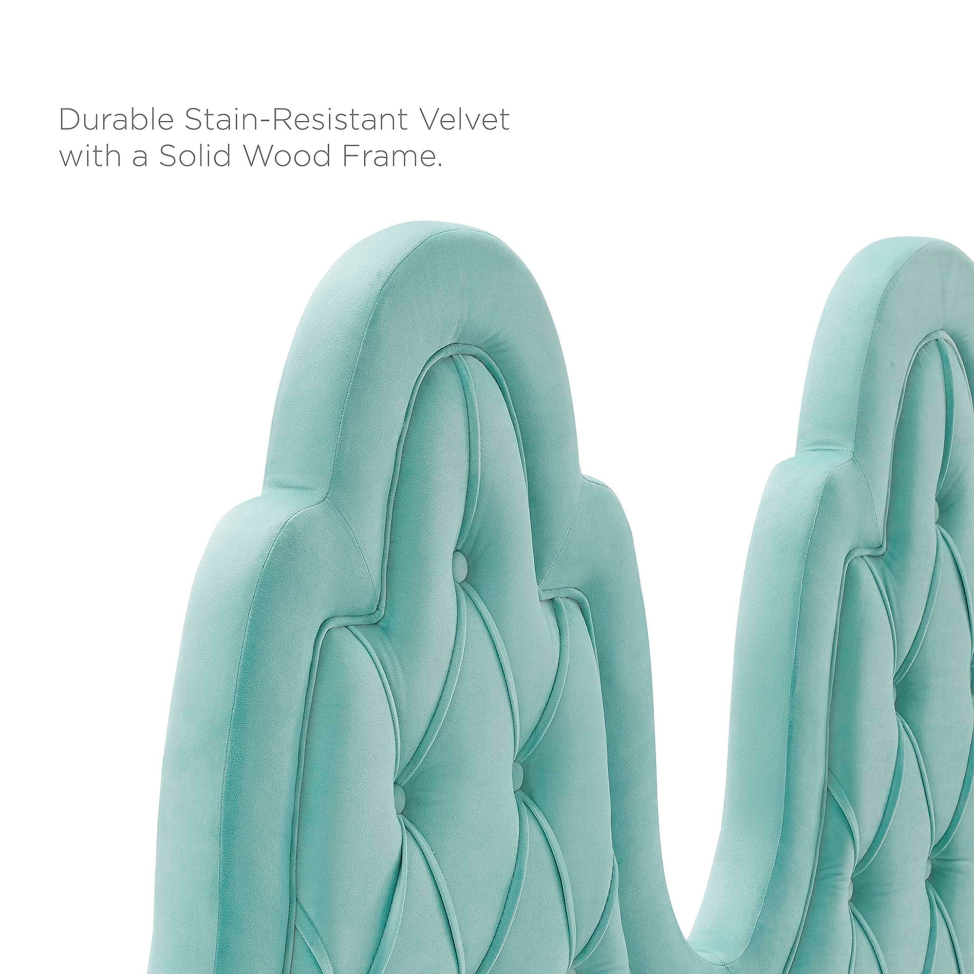 Maia Alexandria Collection Full Mint Performance Velvet Bed – Tufted Headboard, Sleek Frame