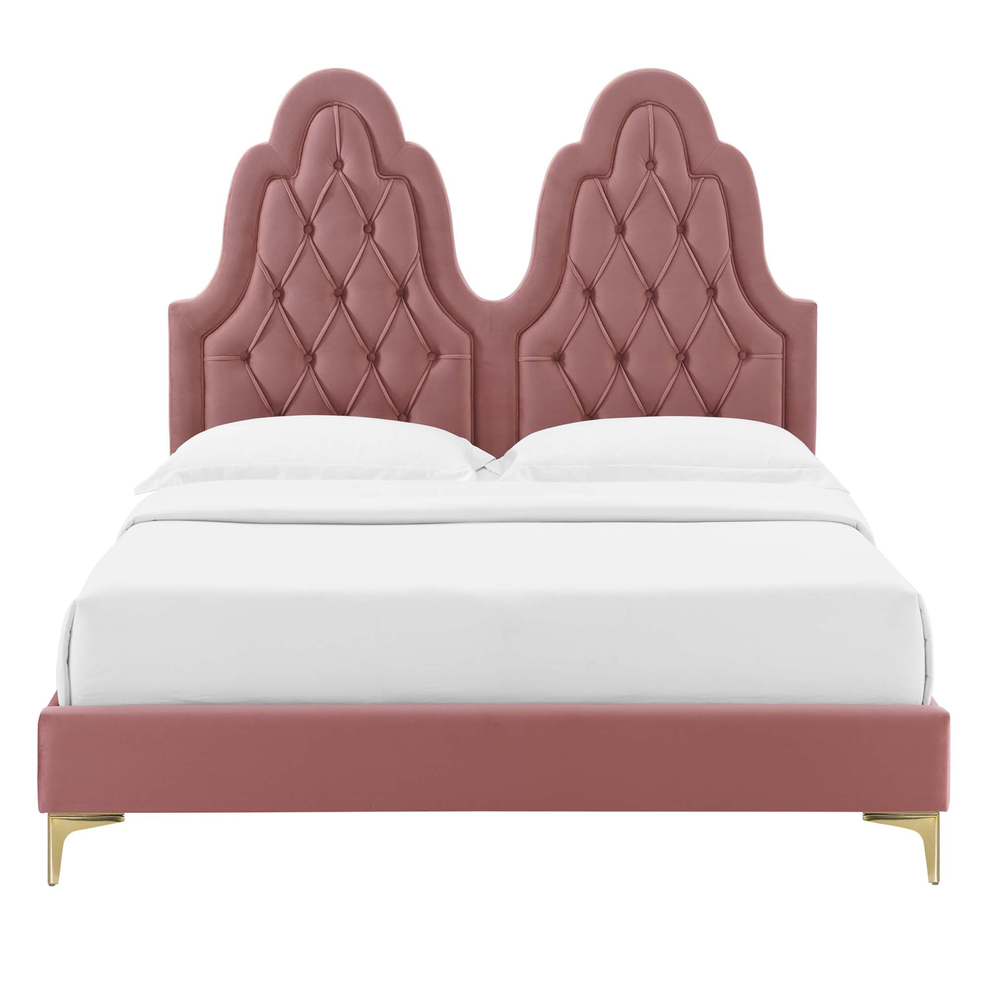 Maia Alexandria King Dusty Rose Velvet Platform Bed – Tufted Glam Headboard