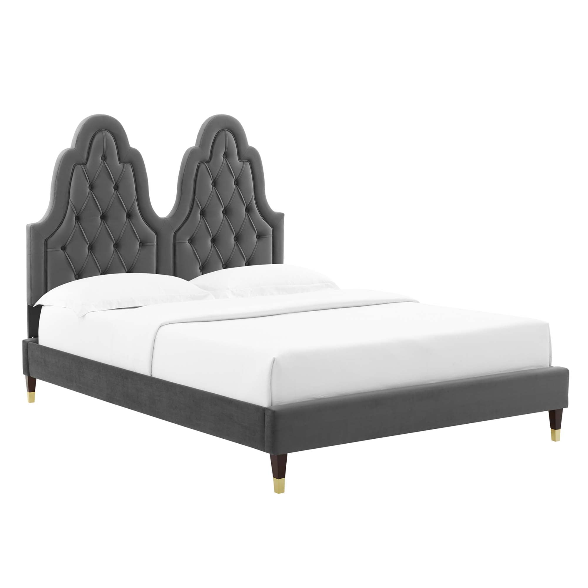 Maia Alexandria King White Velvet Platform Bed – Tufted Modern Design
