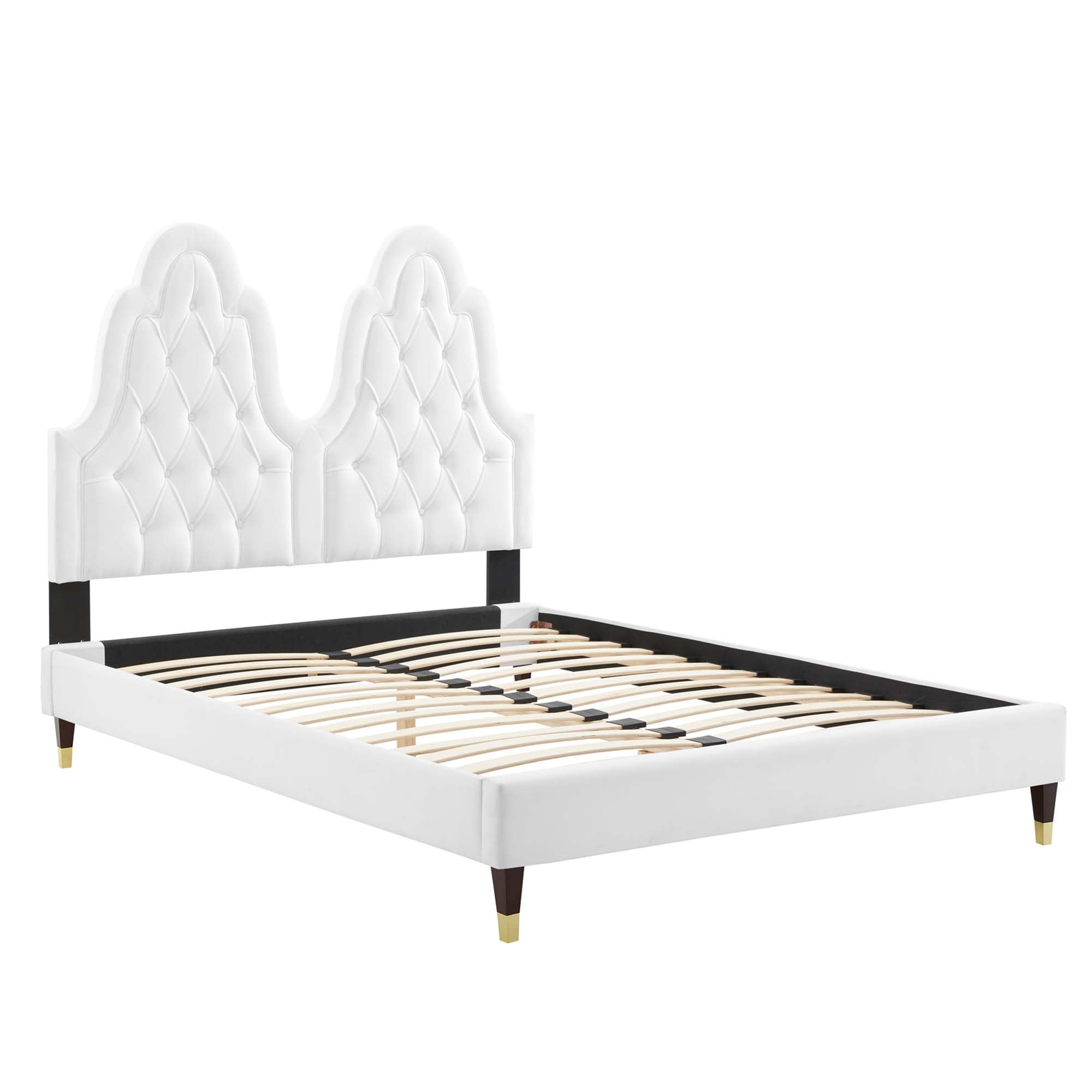 Maia Alexandria King White Velvet Platform Bed – Tufted Modern Design