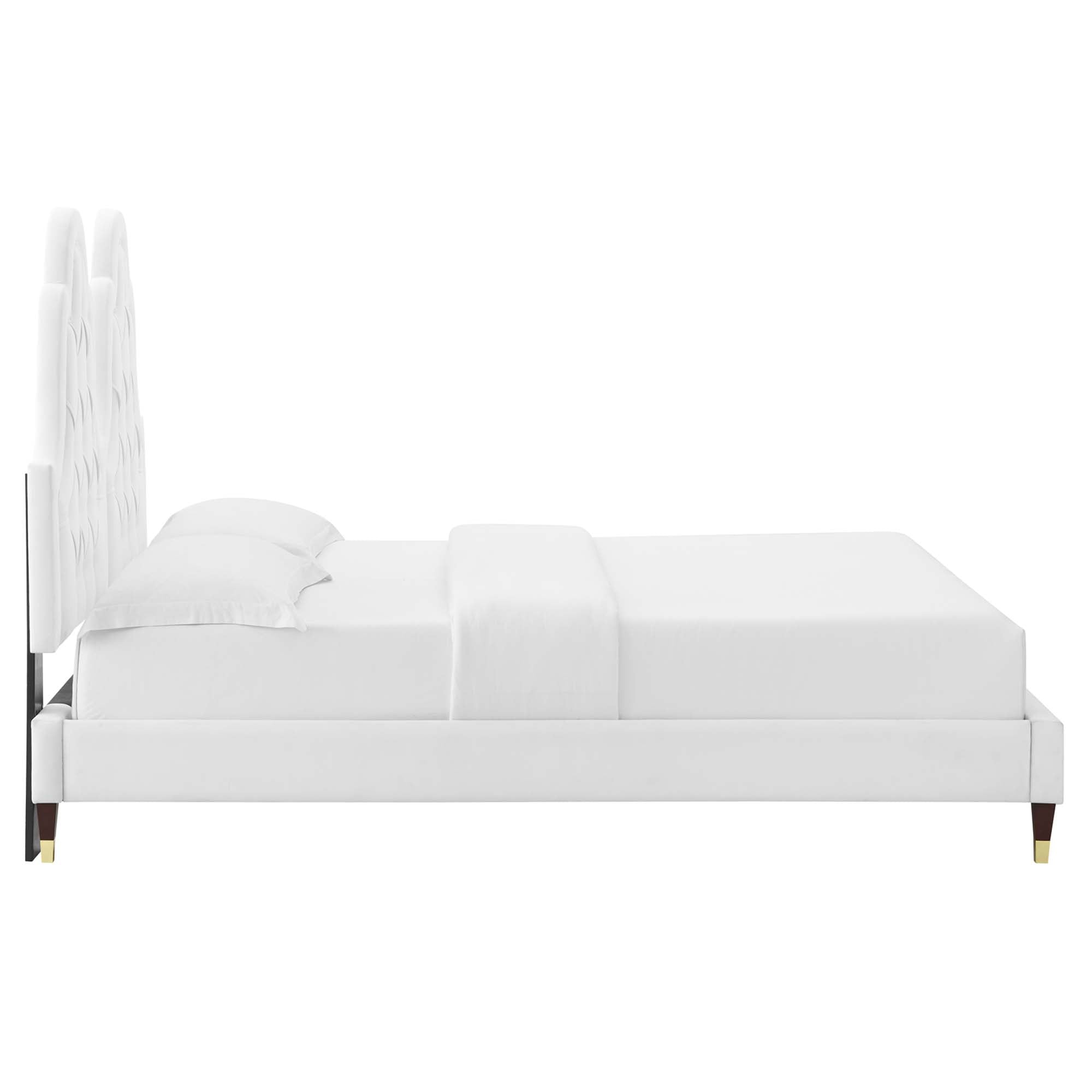 Maia Alexandria King White Velvet Platform Bed – Tufted Modern Design