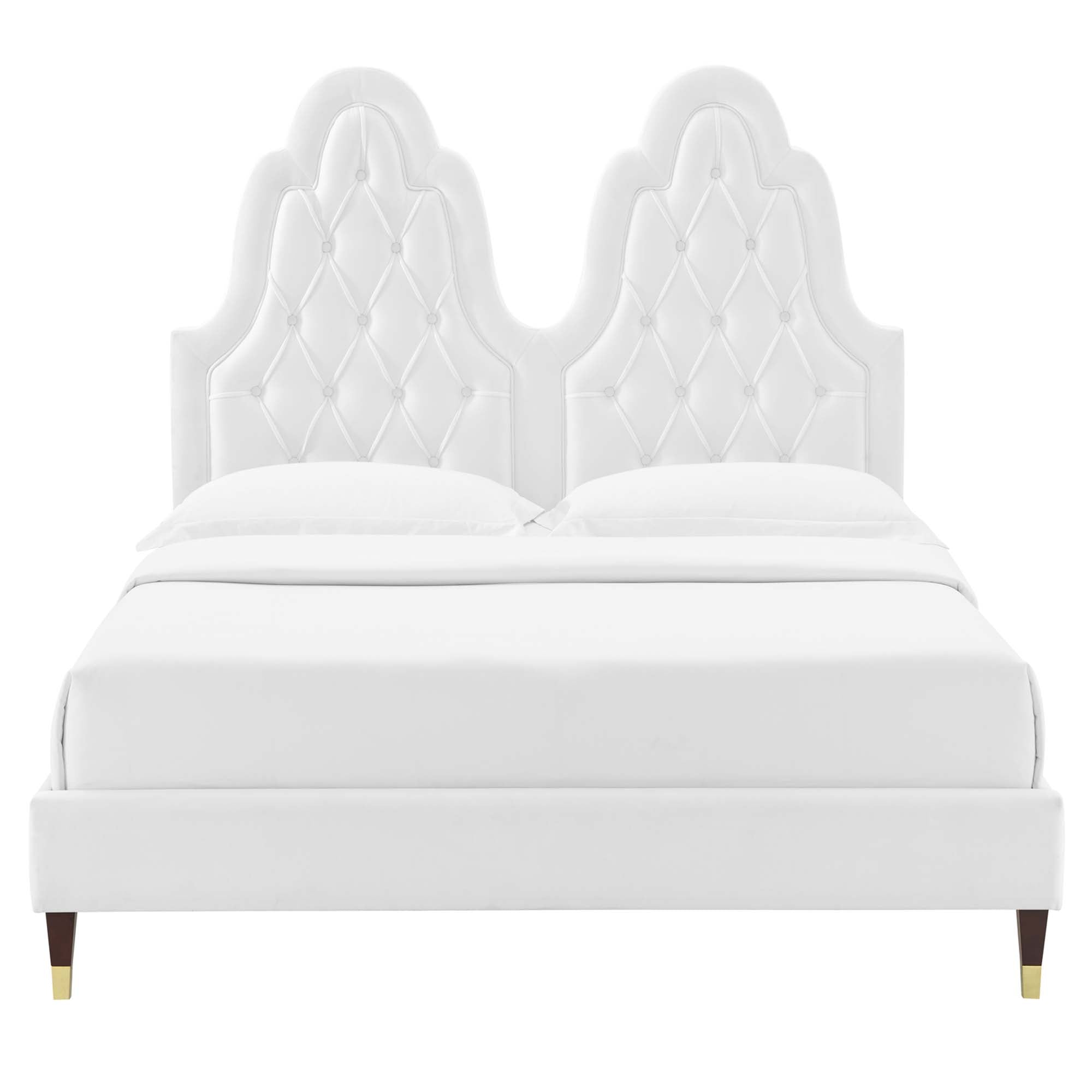 Maia Alexandria King White Velvet Platform Bed – Tufted Modern Design
