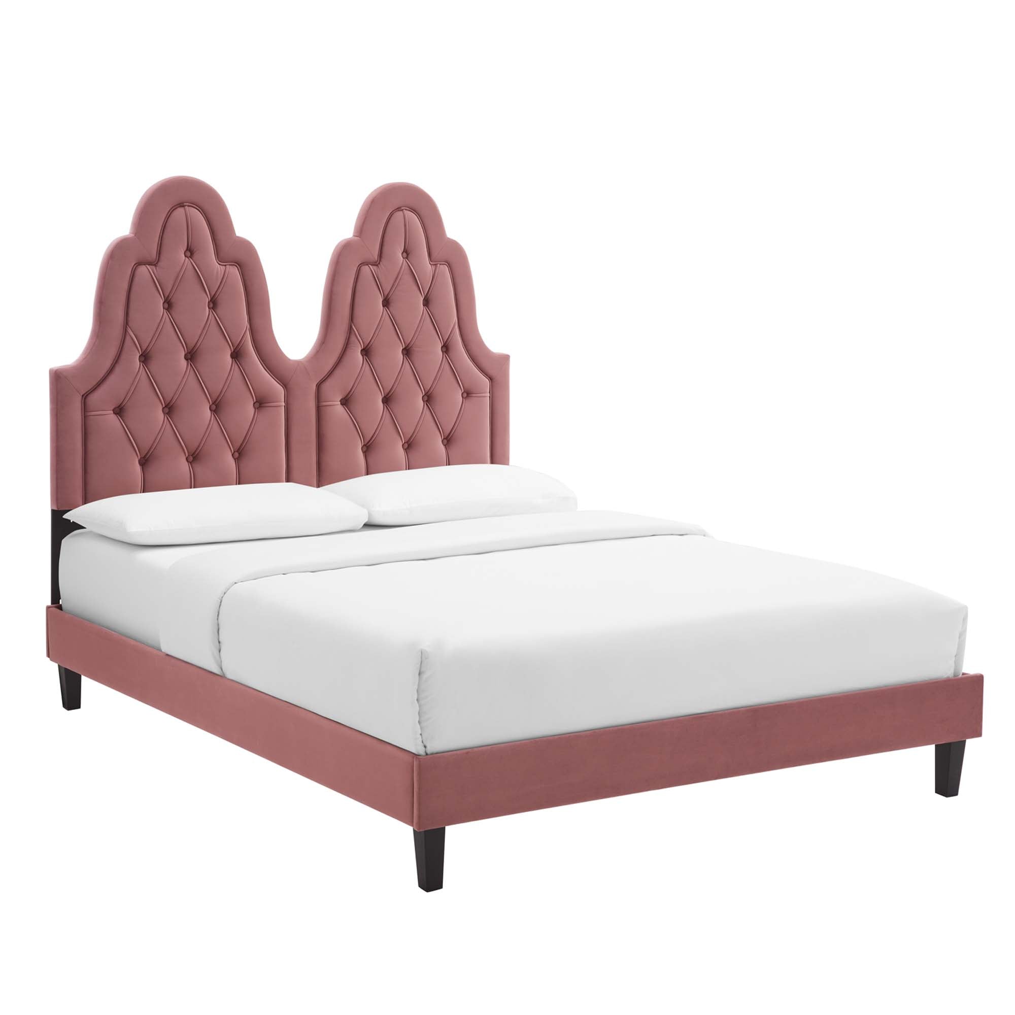 Maia Alexandria King Navy Velvet Platform Bed – Tufted Modern Design