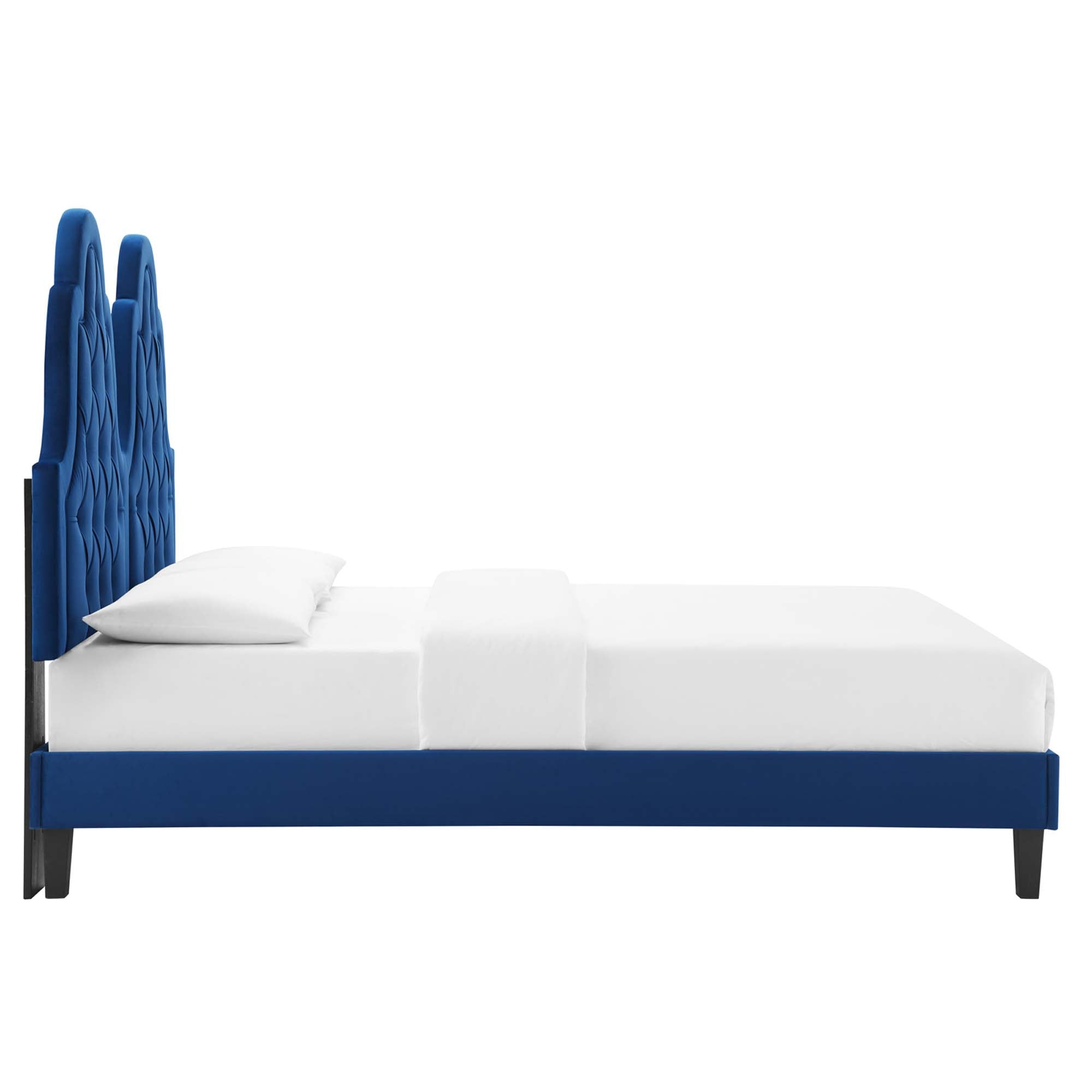 Maia Alexandria King Navy Velvet Platform Bed – Tufted Modern Design