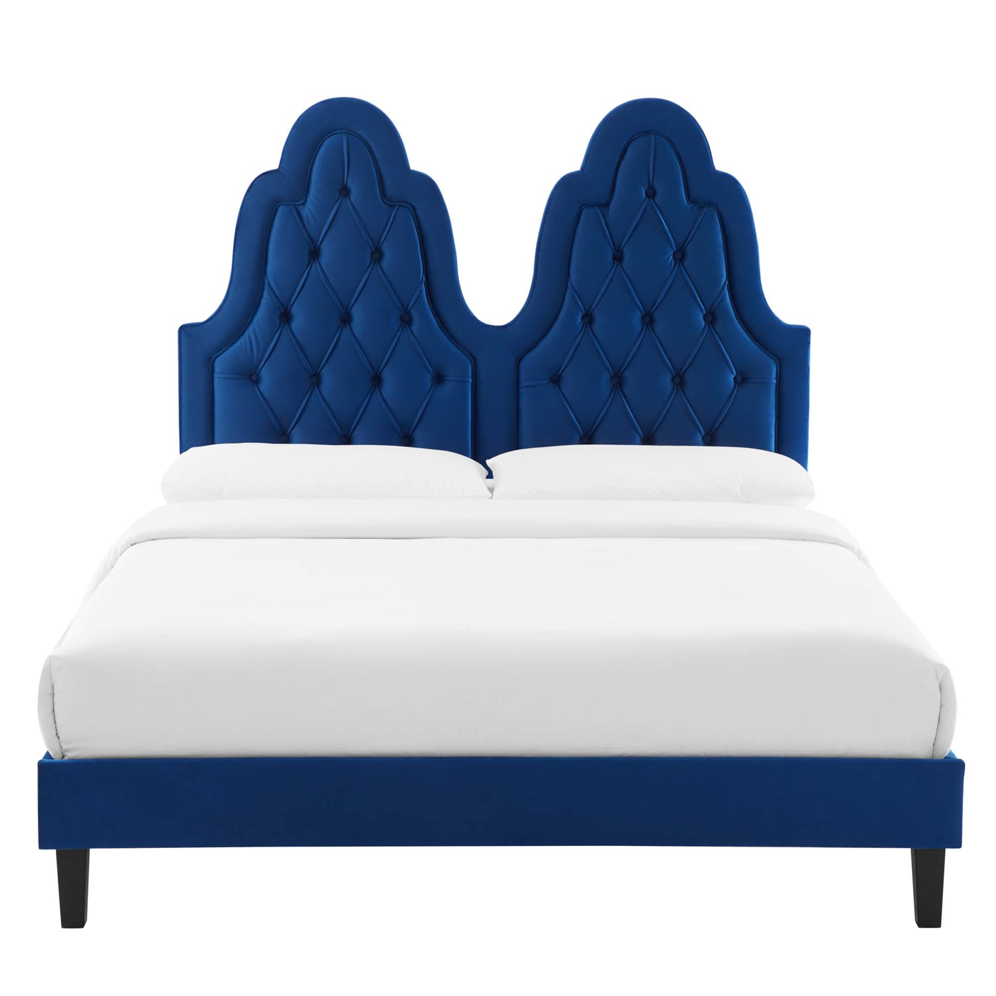 Maia Alexandria King Navy Velvet Platform Bed – Tufted Modern Design
