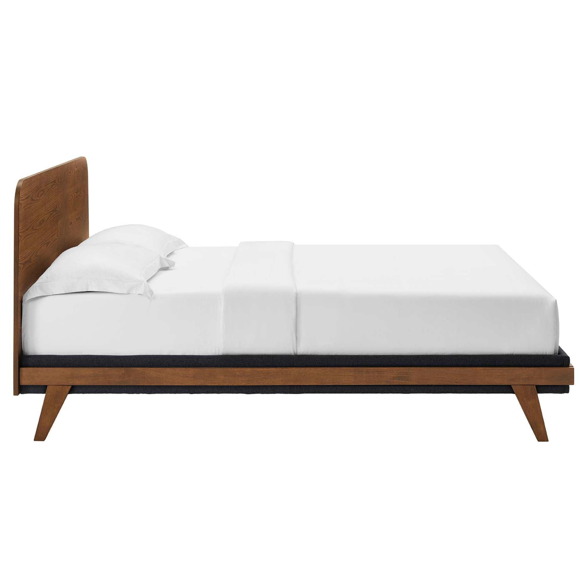 Senjo Queen Walnut Wood Grain Platform Bed Set – 4-Piece Bedroom Collection