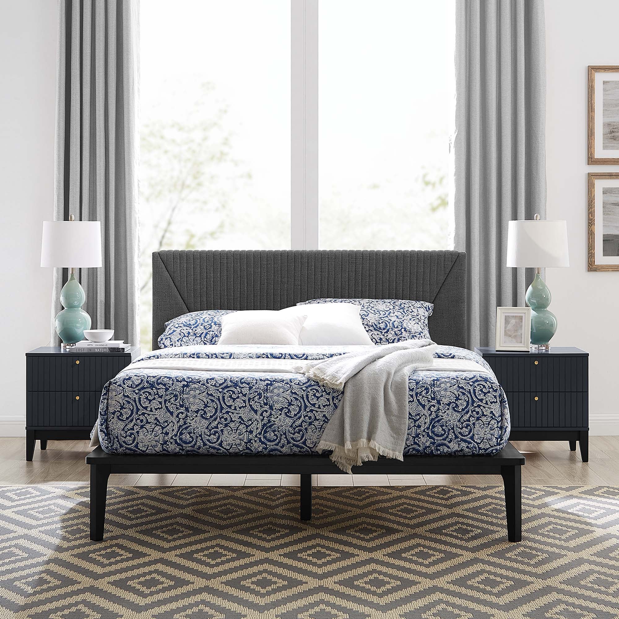 Palermo Queen Upholstered Bedroom Set – 3-Piece Platform Bed Set with Padded Headboard