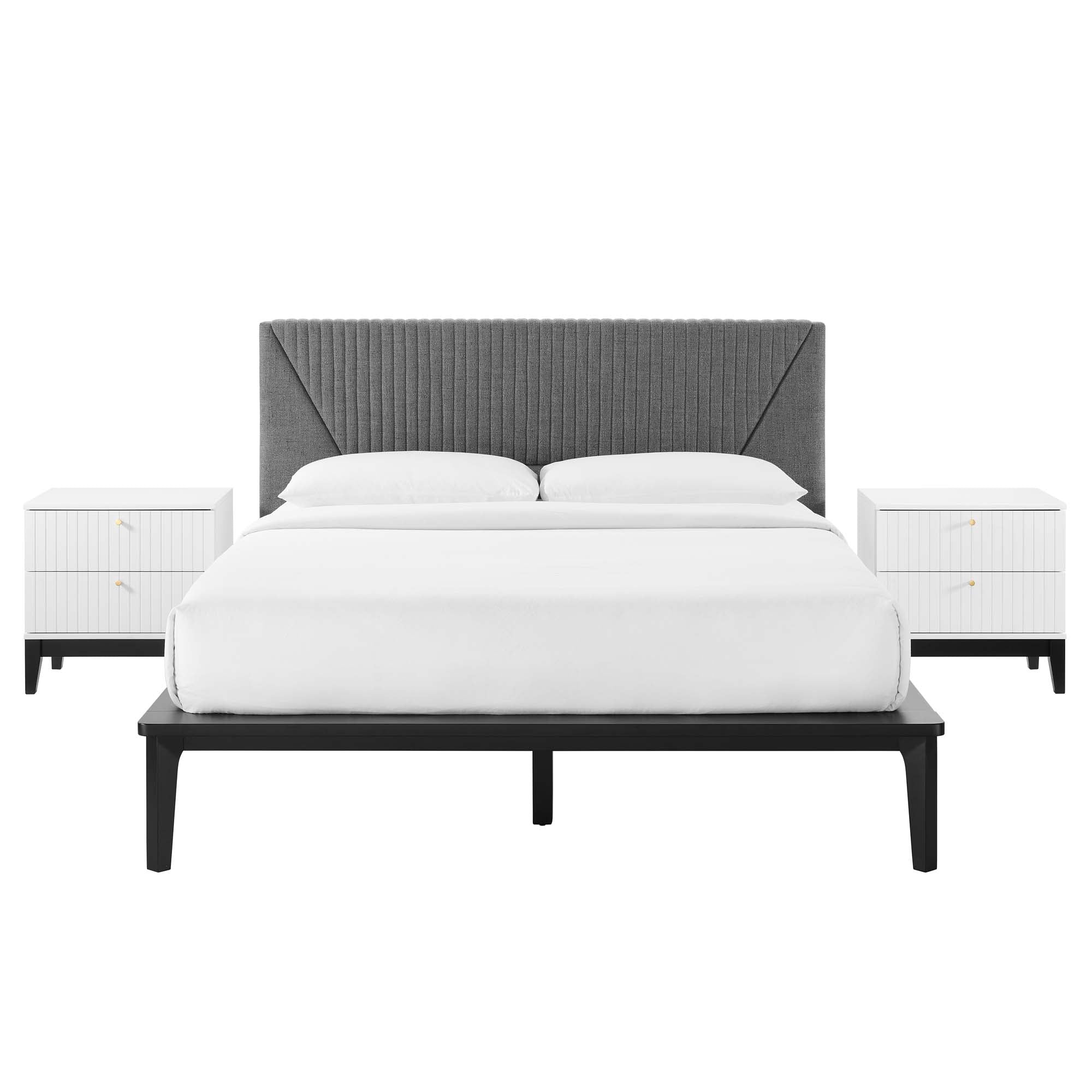 Palermo Queen Upholstered Bedroom Set – 3-Piece Platform Bed Set with Padded Headboard