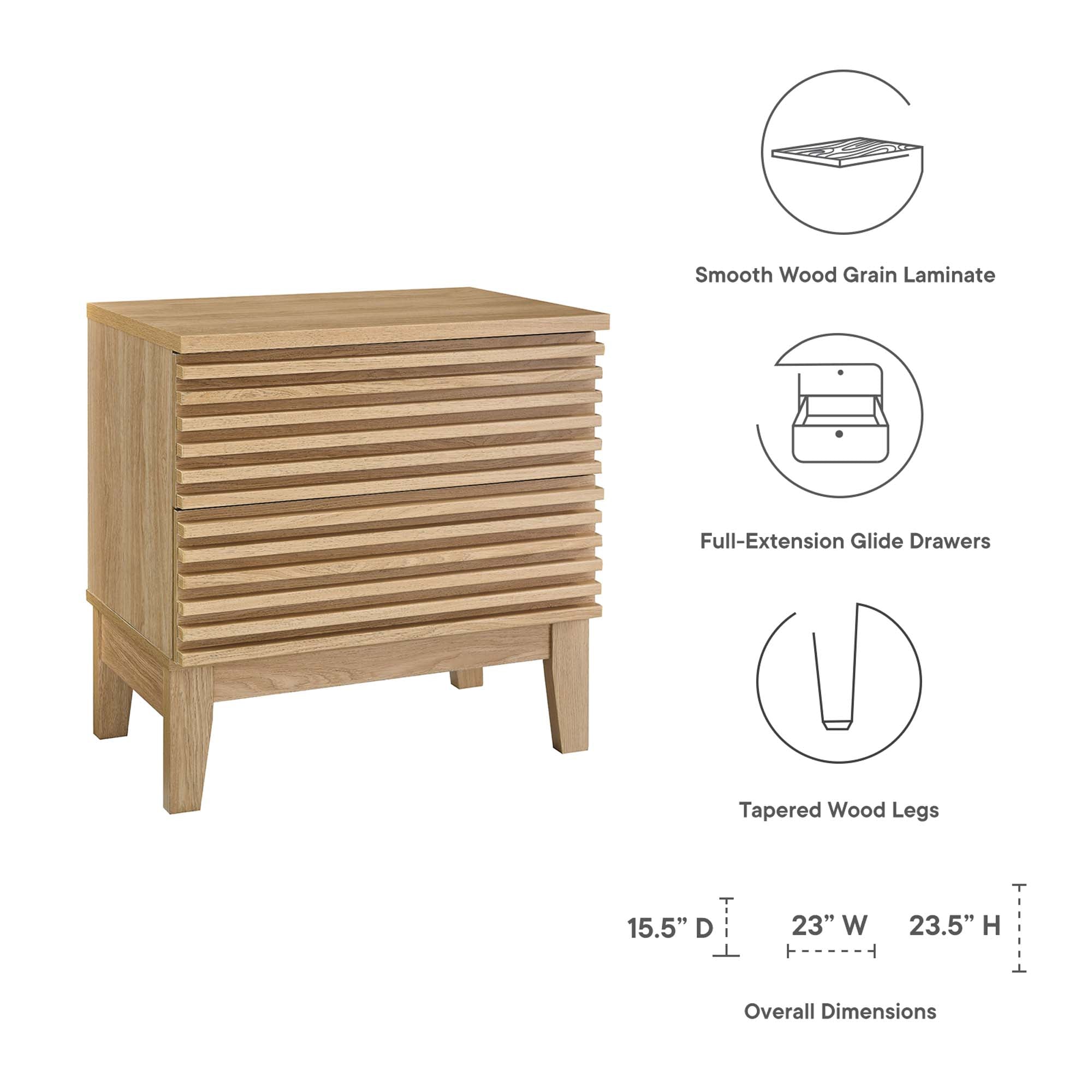 Render Two-Drawer Nightstand, Oak