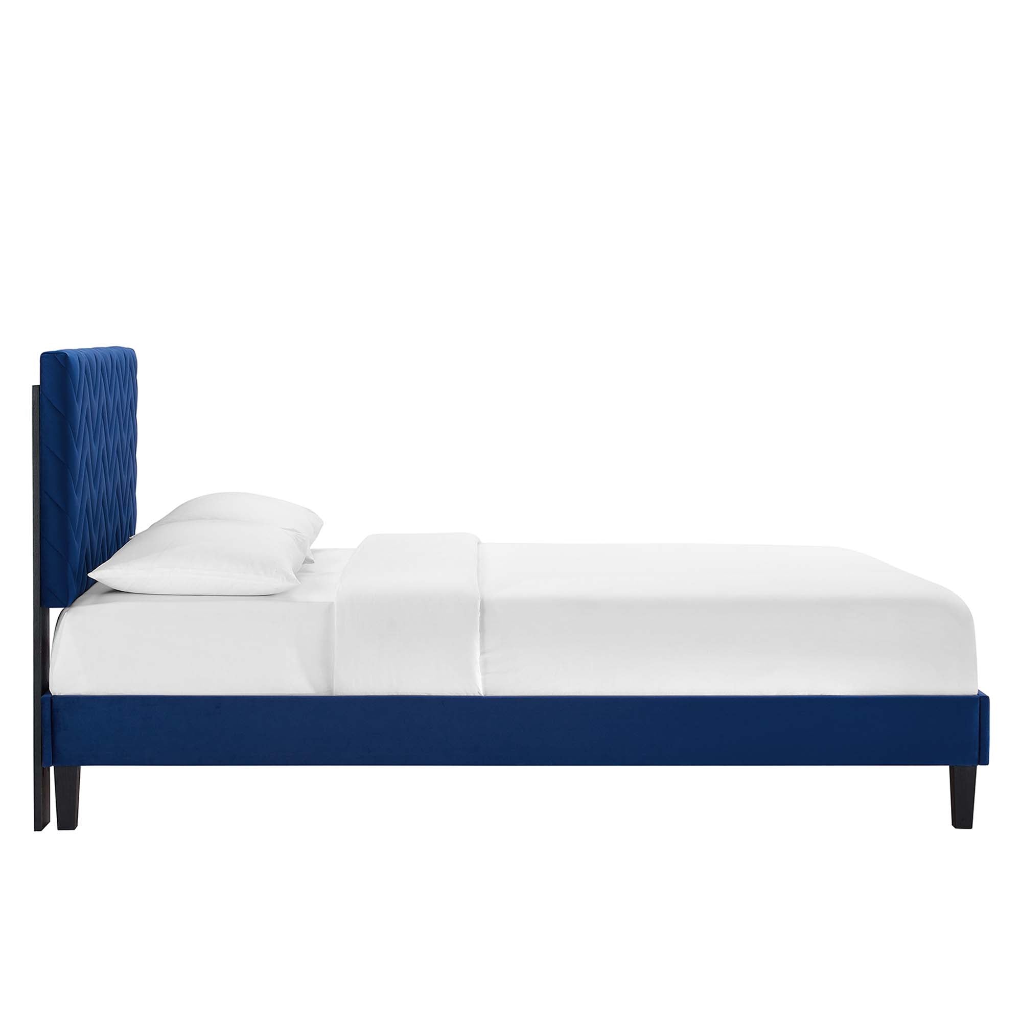 Leah Navy Chevron Tufted Performance Velvet Queen Platform Bed