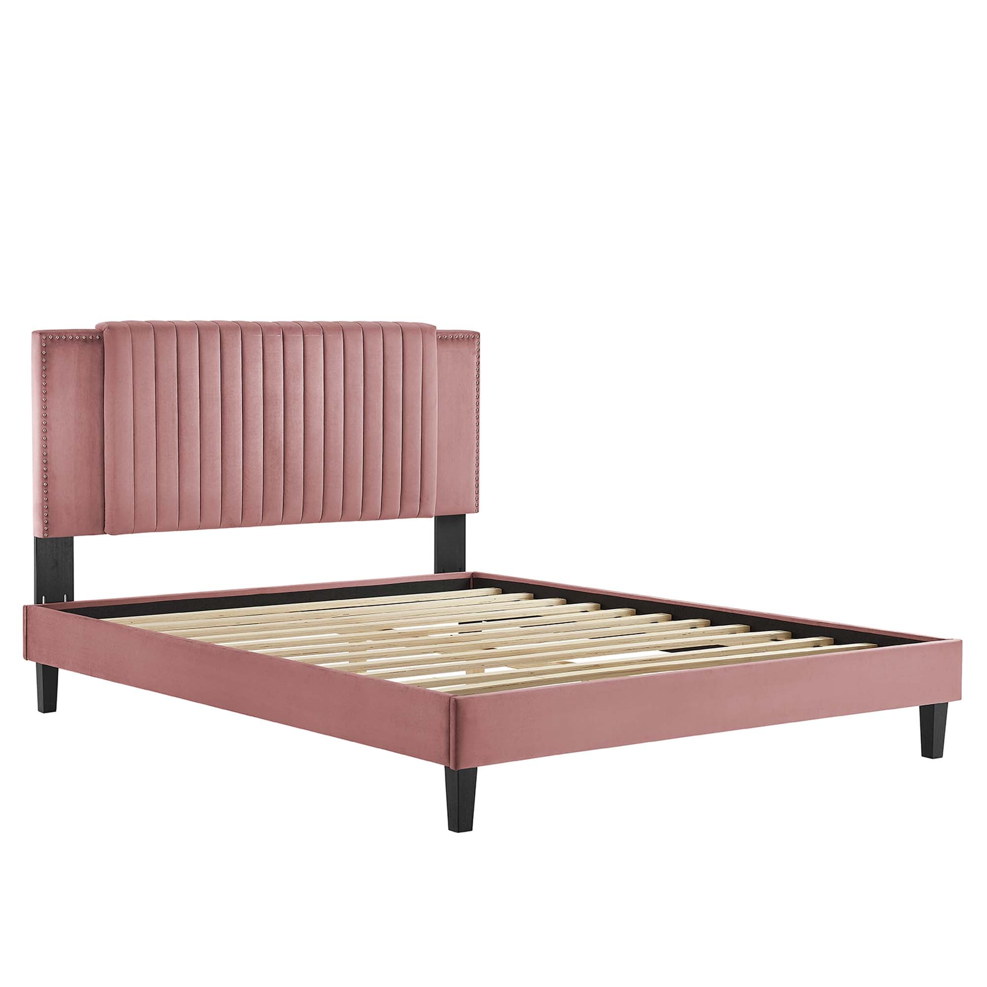 Zahra Dusty Rose Channel Tufted Performance Velvet Queen Platform Bed