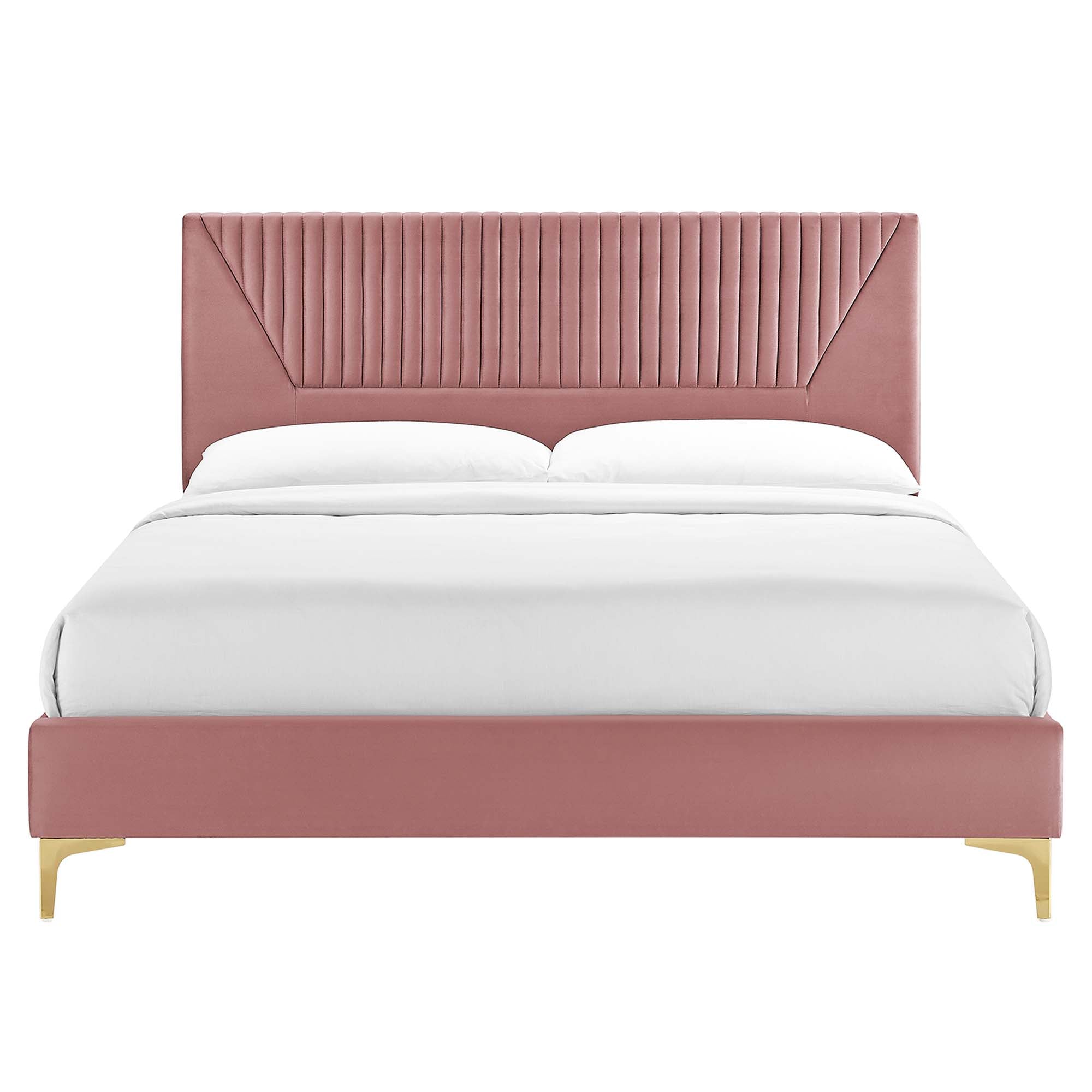Yasmine Dusty Rose Channel Tufted Performance Velvet Queen Platform Bed