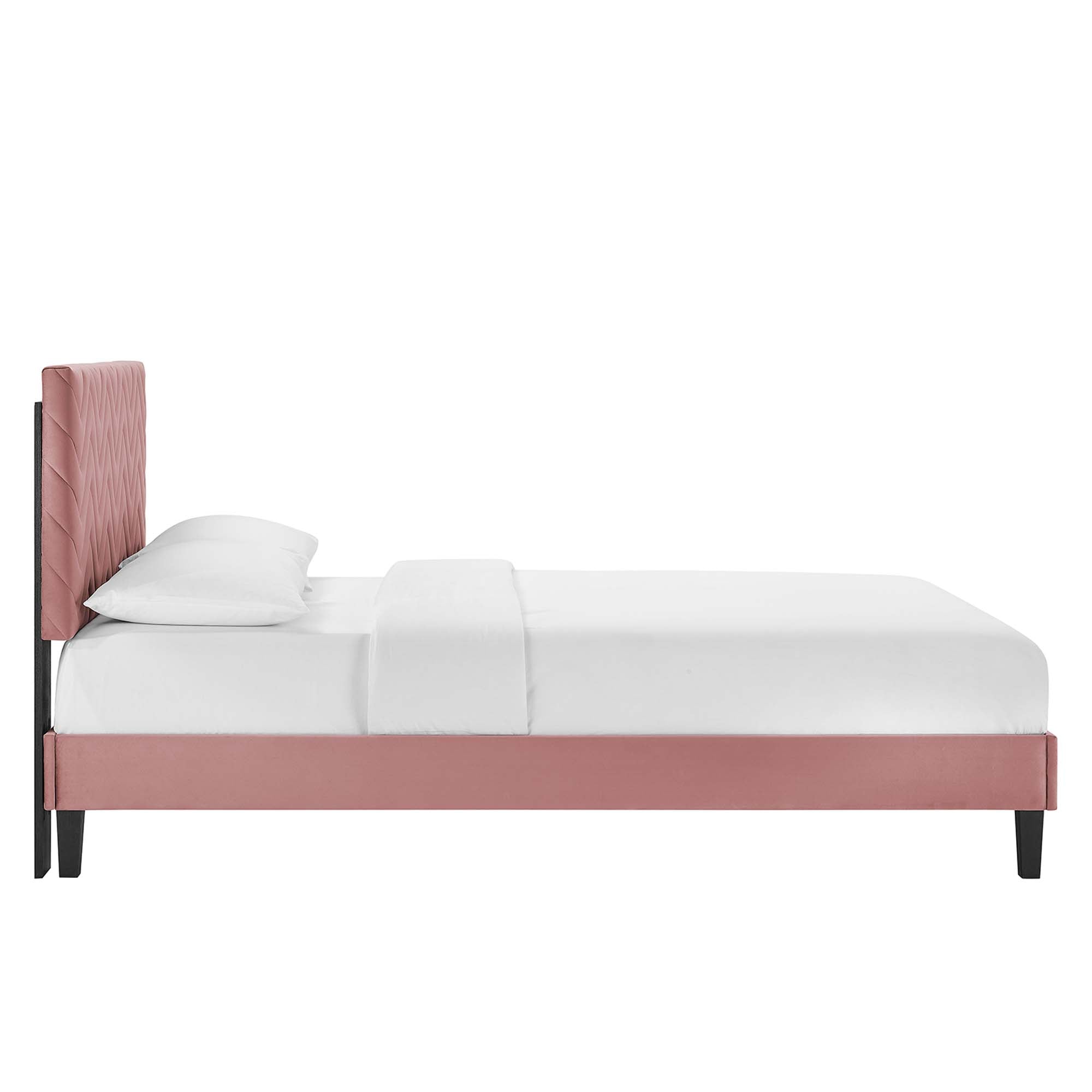 Leah Dusty Rose Chevron Tufted Performance Velvet Twin Platform Bed