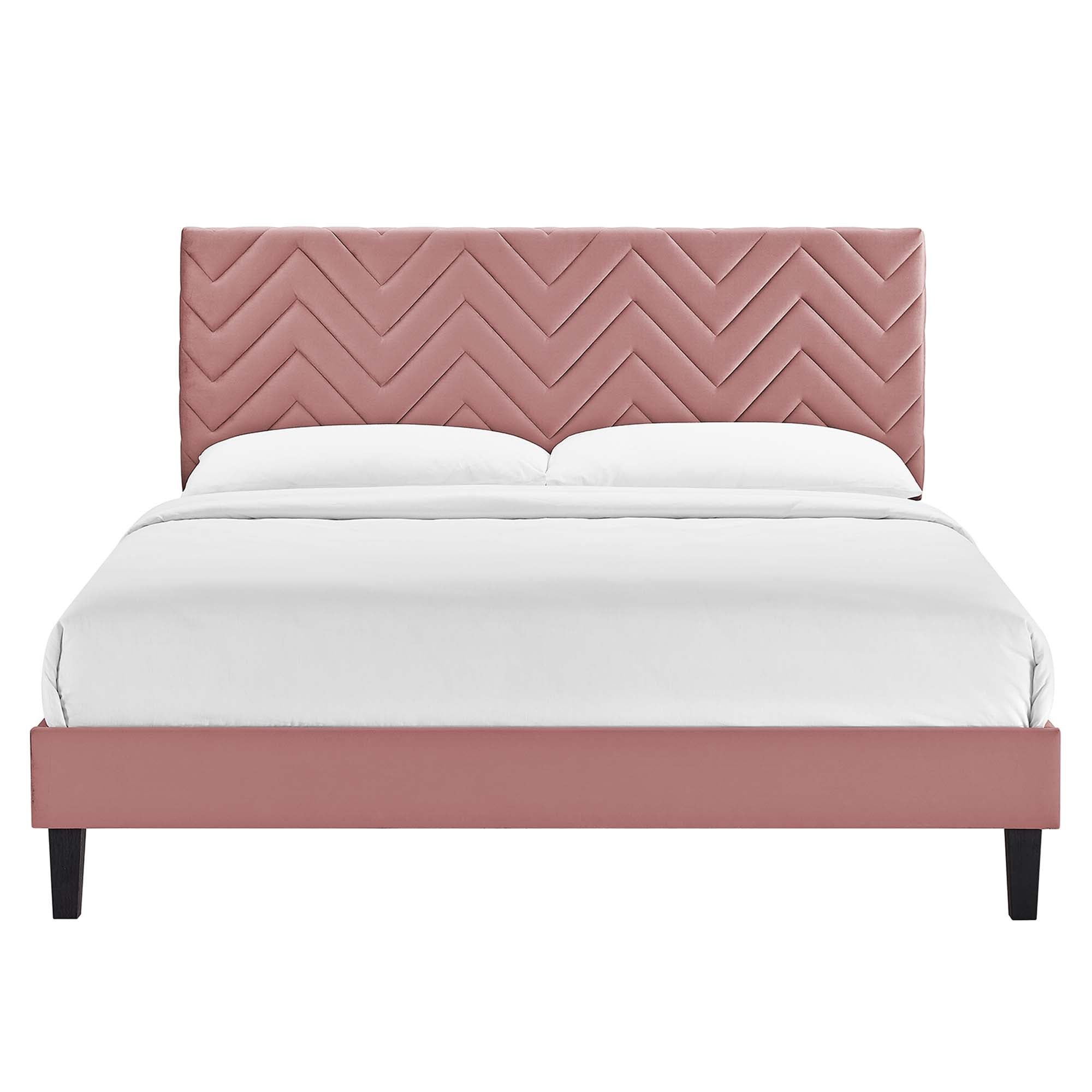 Leah Dusty Rose Chevron Tufted Performance Velvet Twin Platform Bed