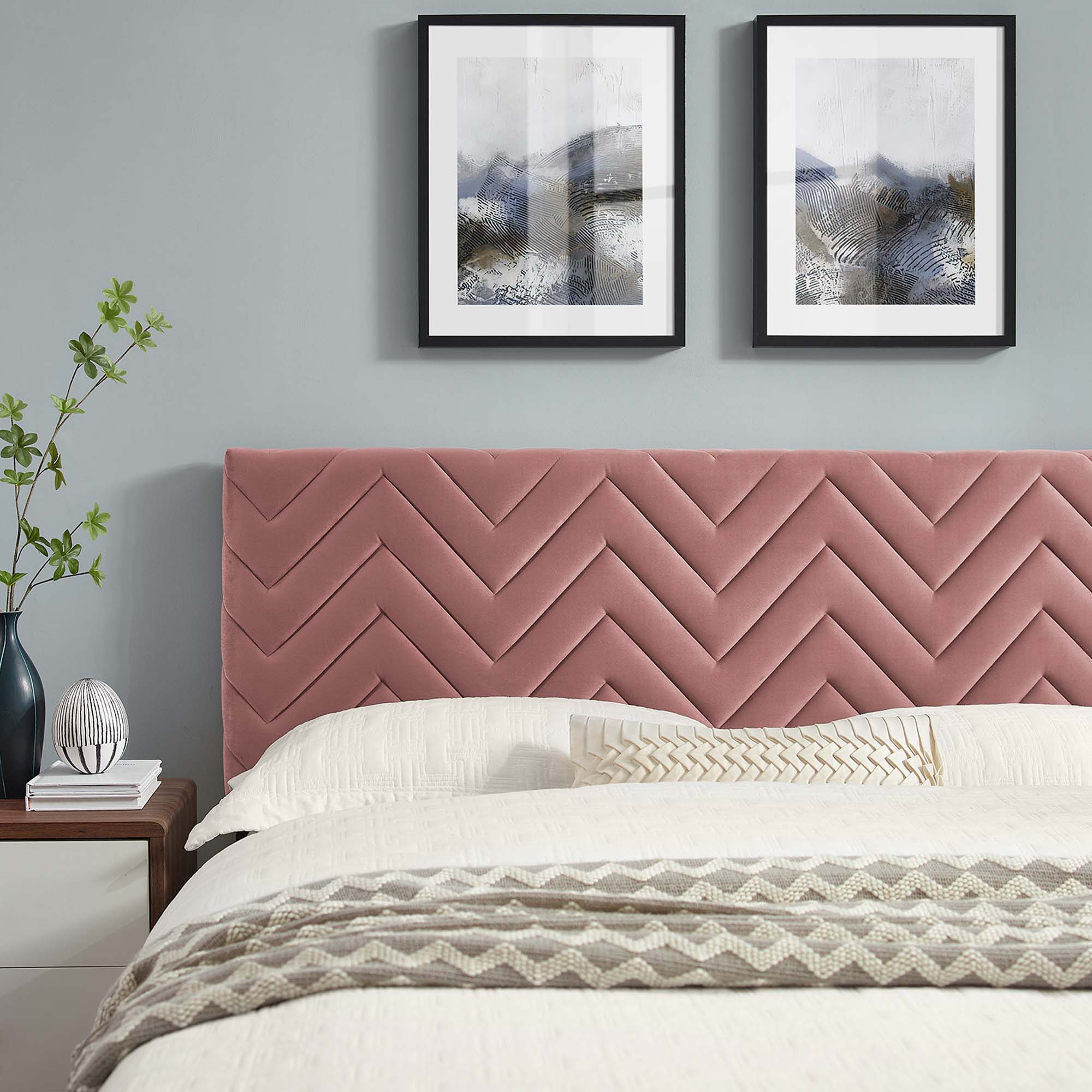 Leah Dusty Rose Chevron Tufted Performance Velvet Twin Platform Bed