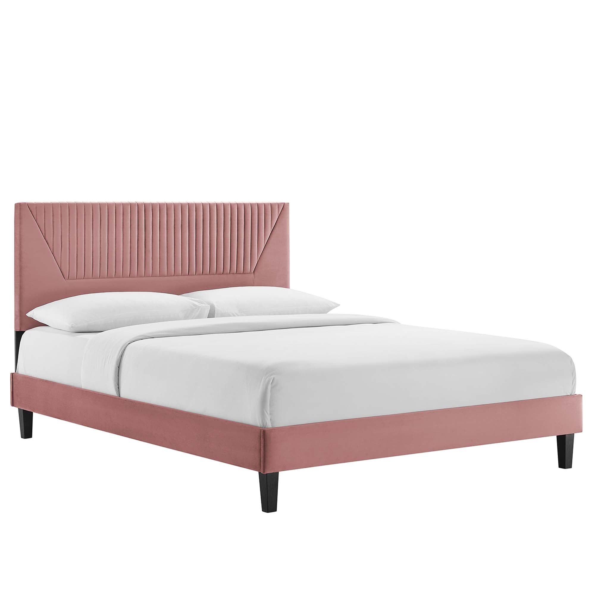 Yasmine White Channel Tufted Performance Velvet Twin Platform Bed