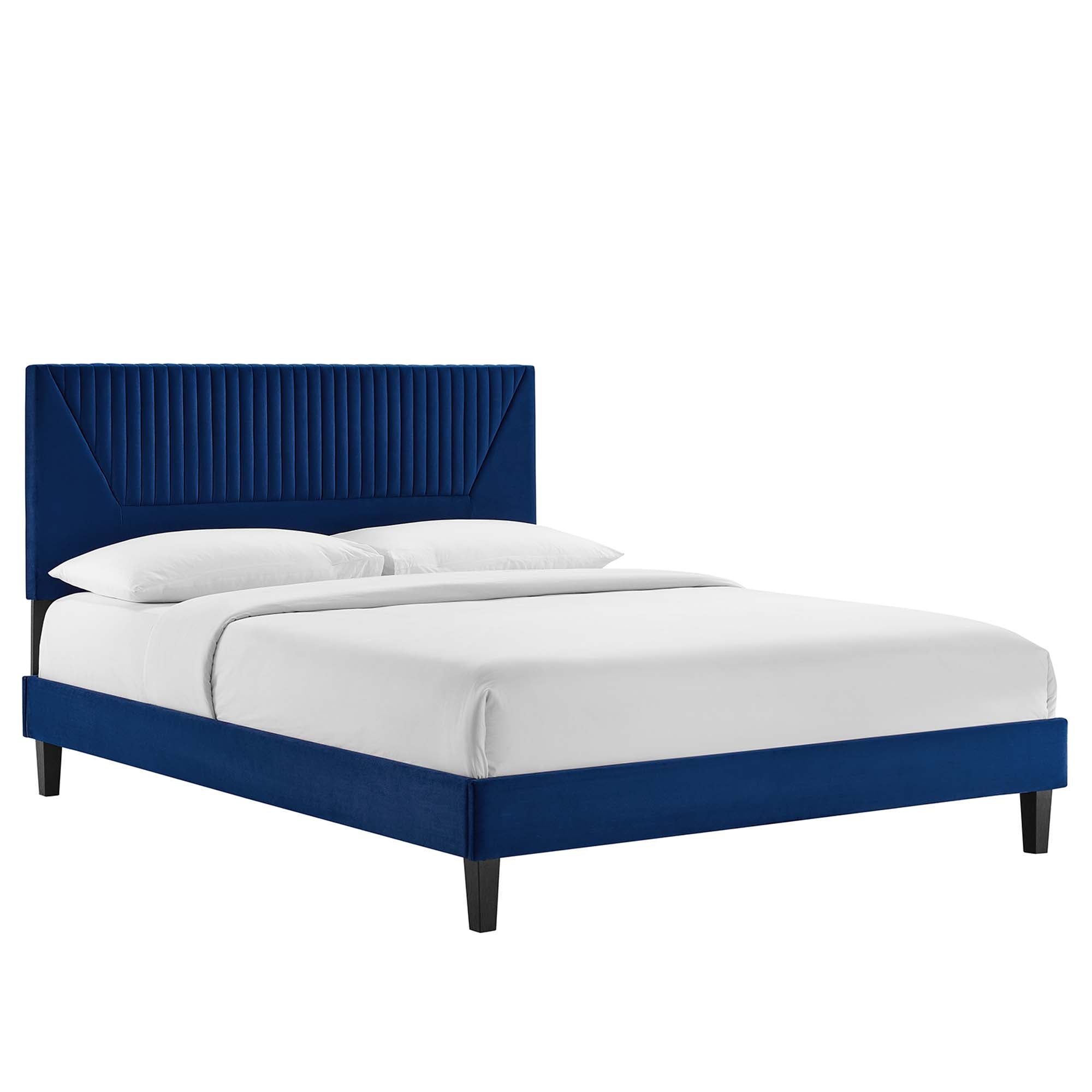 Yasmine White Channel Tufted Performance Velvet Twin Platform Bed