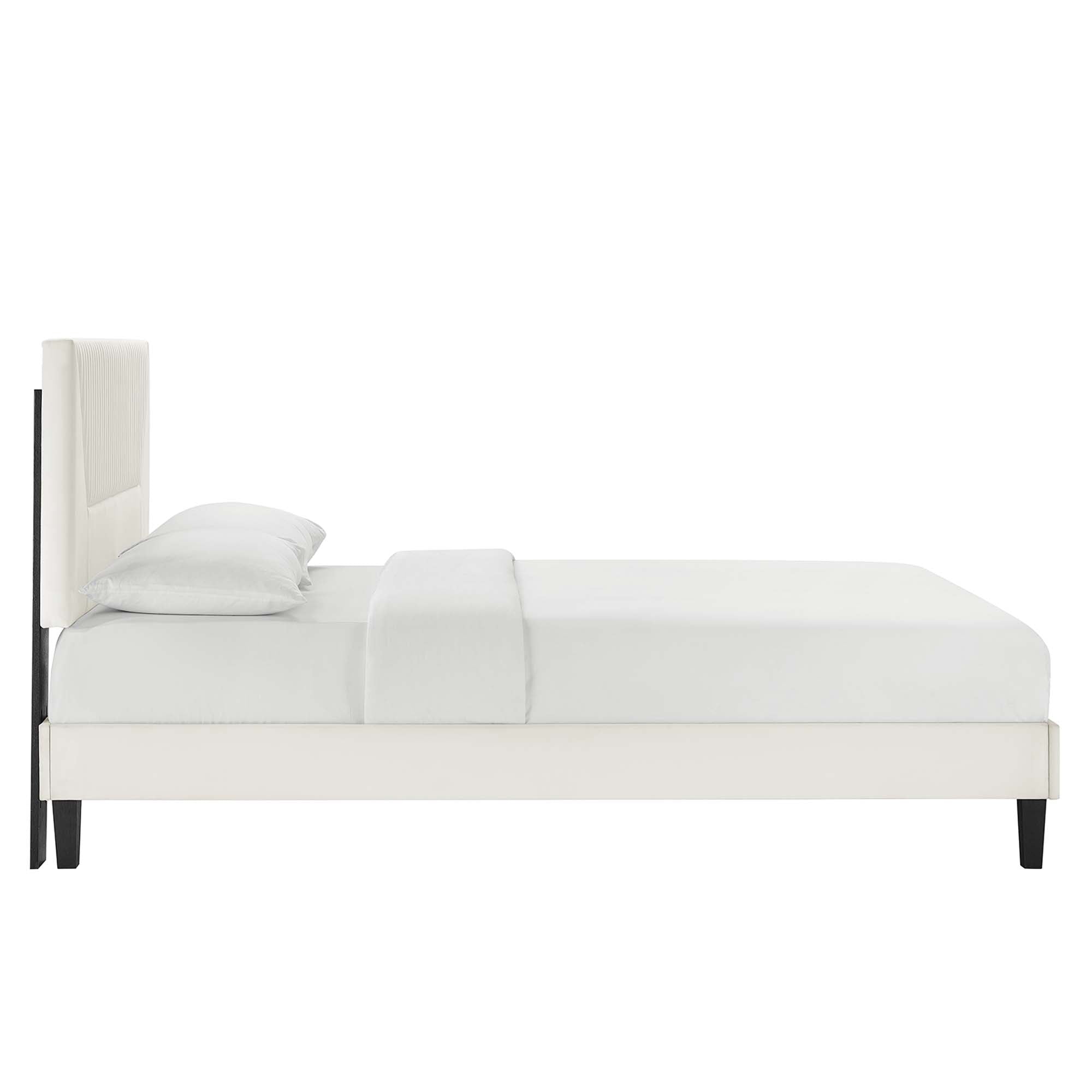 Yasmine White Channel Tufted Performance Velvet Twin Platform Bed