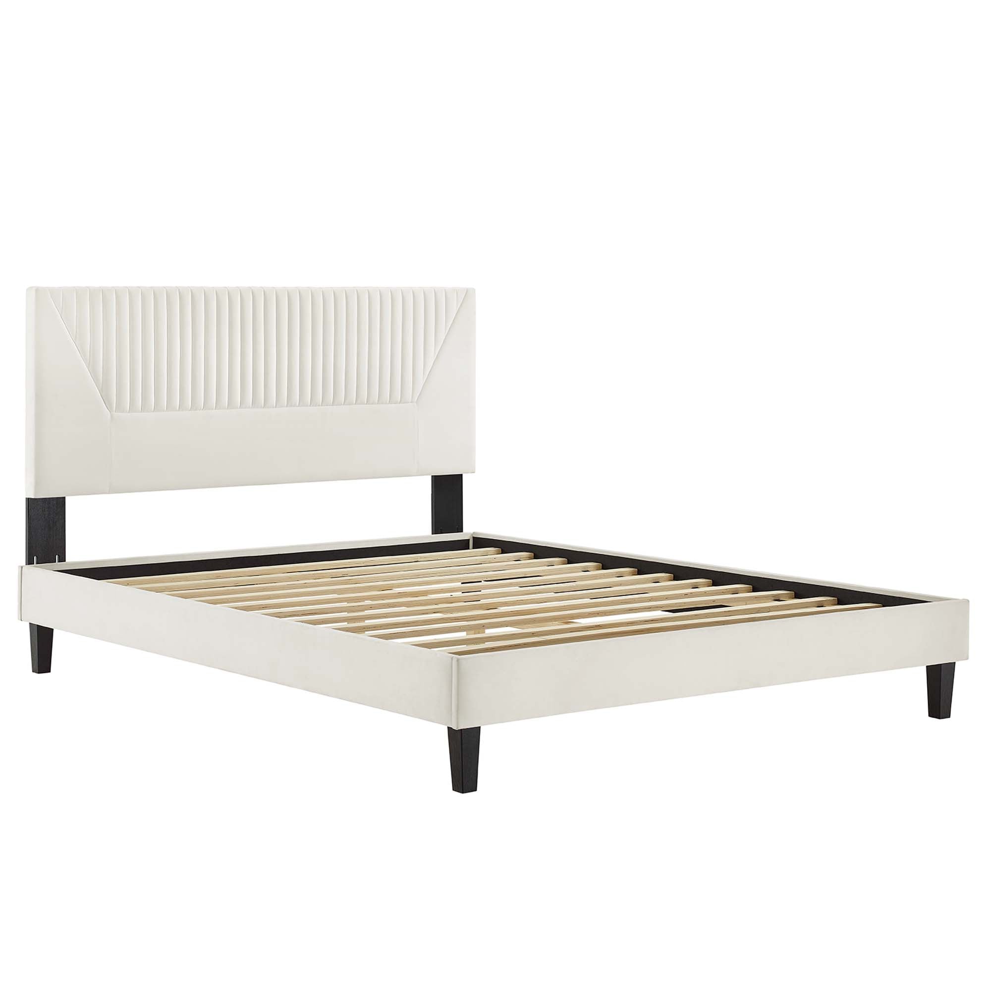 Yasmine White Channel Tufted Performance Velvet Twin Platform Bed