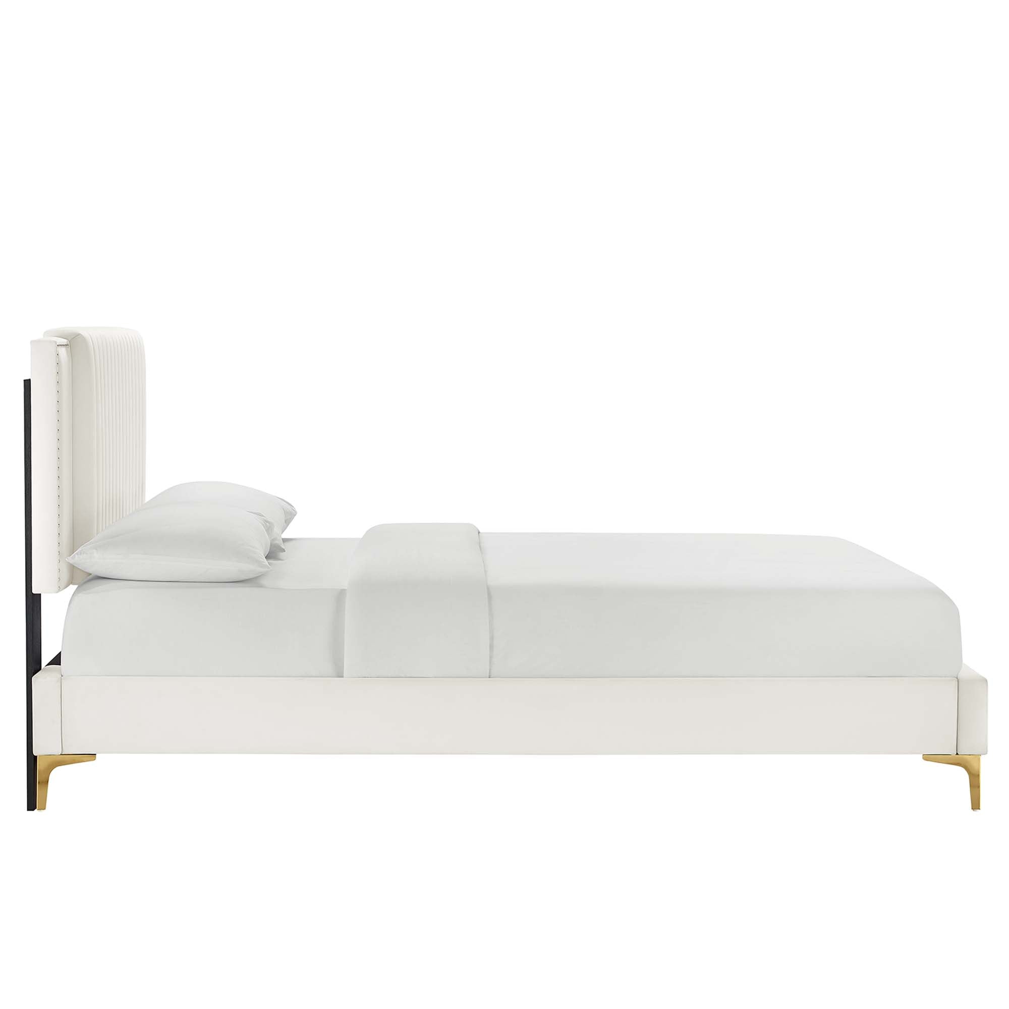 Zahra White Channel Tufted Performance Velvet Full Platform Bed
